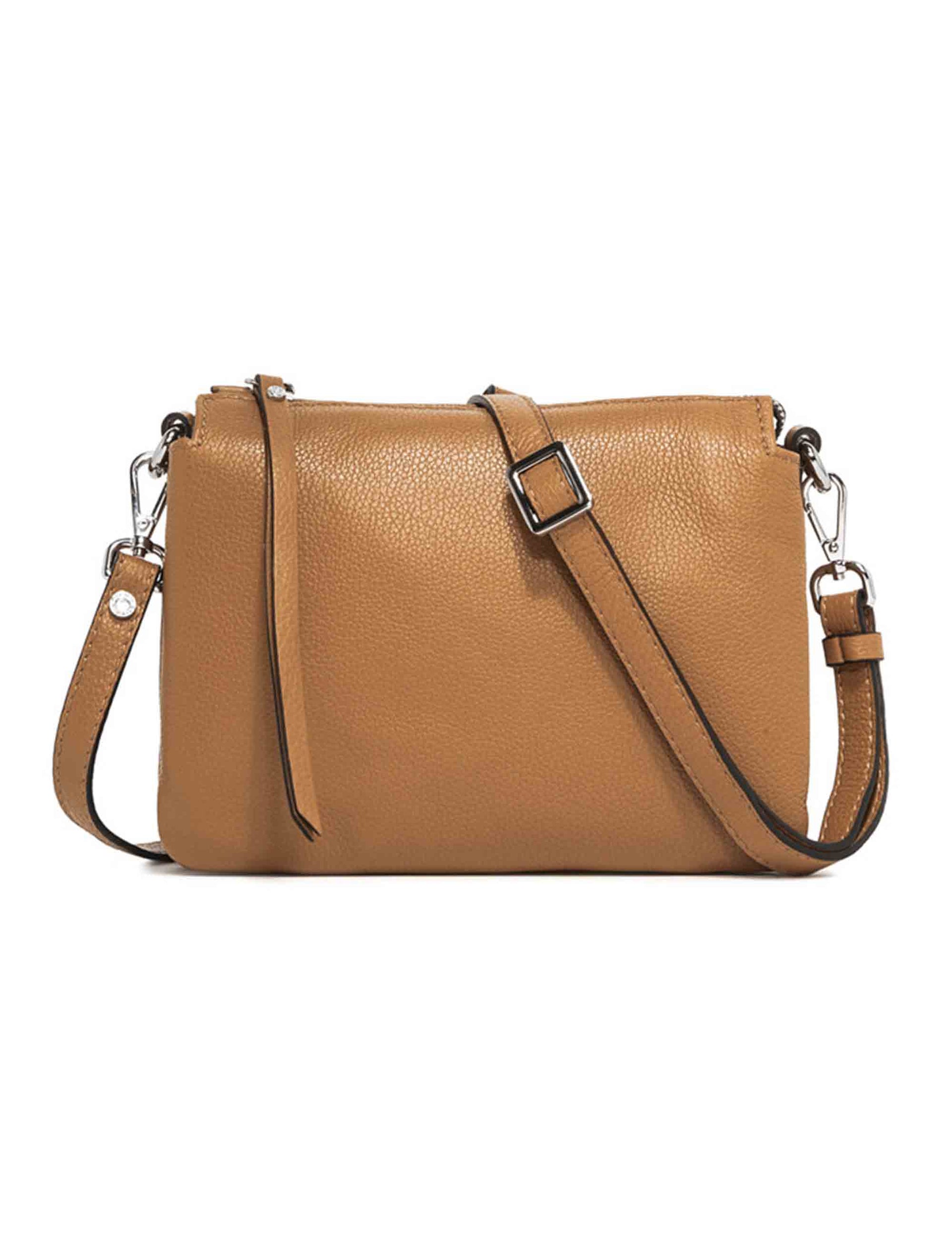 Three women's clutch bags in natural leather with matching removable shoulder strap