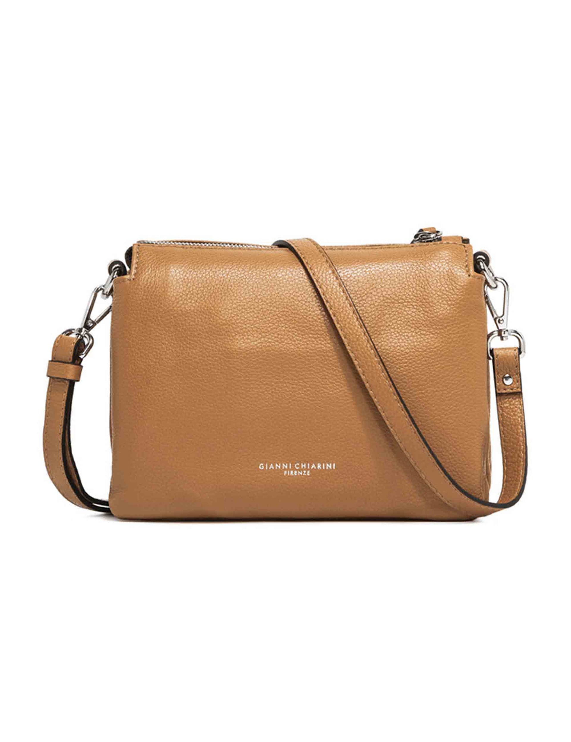 Three women's clutch bags in natural leather with matching removable shoulder strap