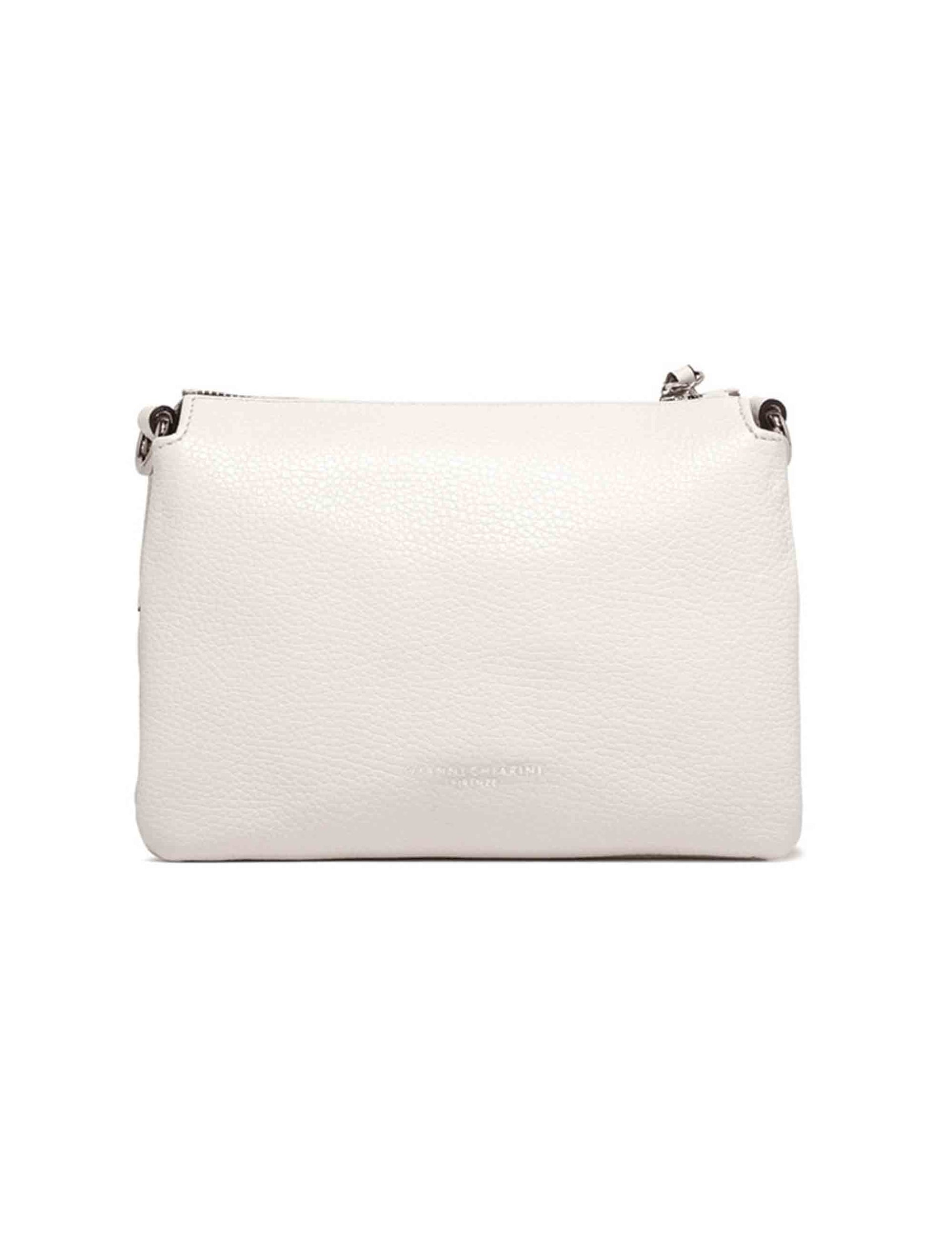 Three women's clutch bags in cream leather with matching removable shoulder strap