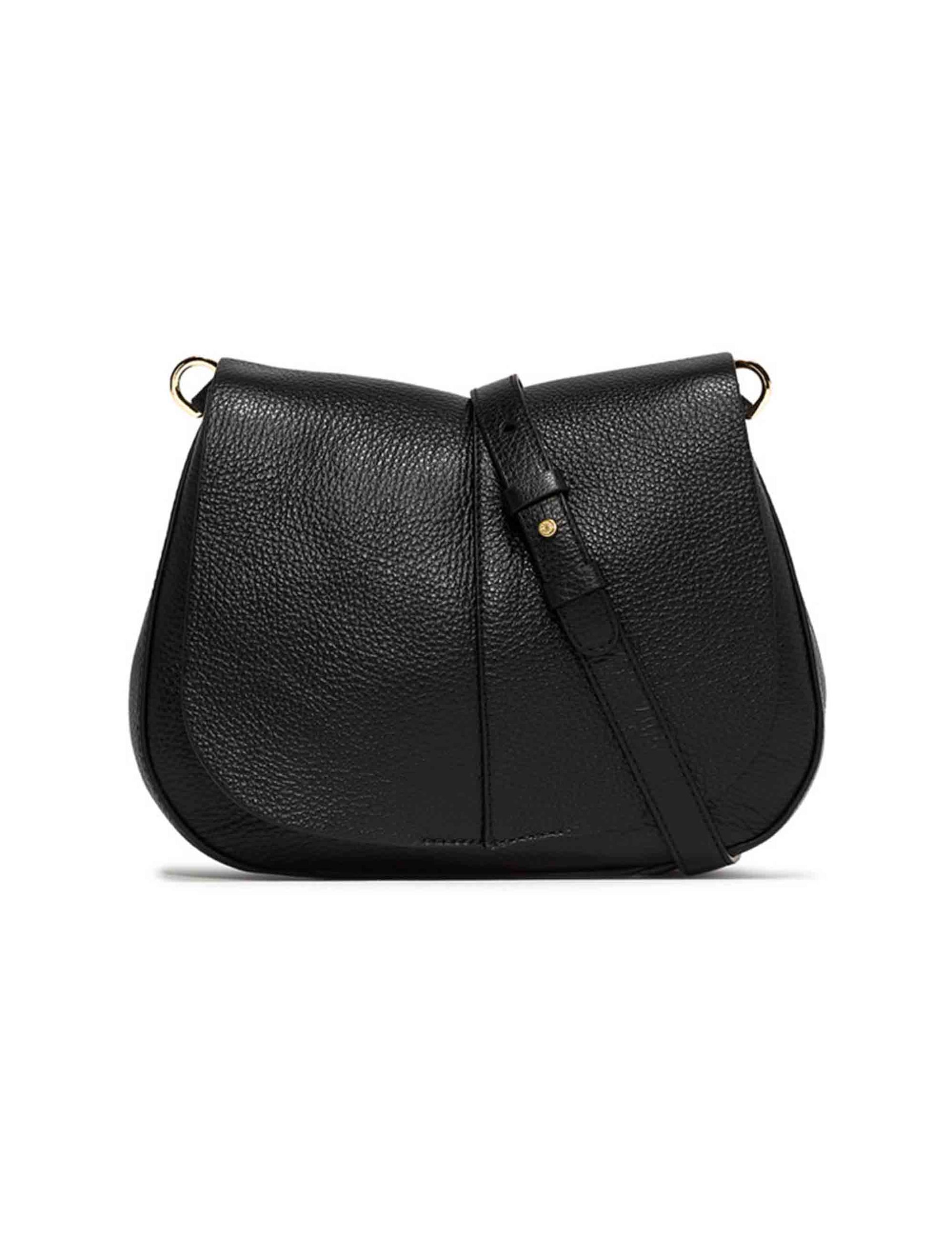 Helena Round women's shoulder bags in black leather with double shoulder strap