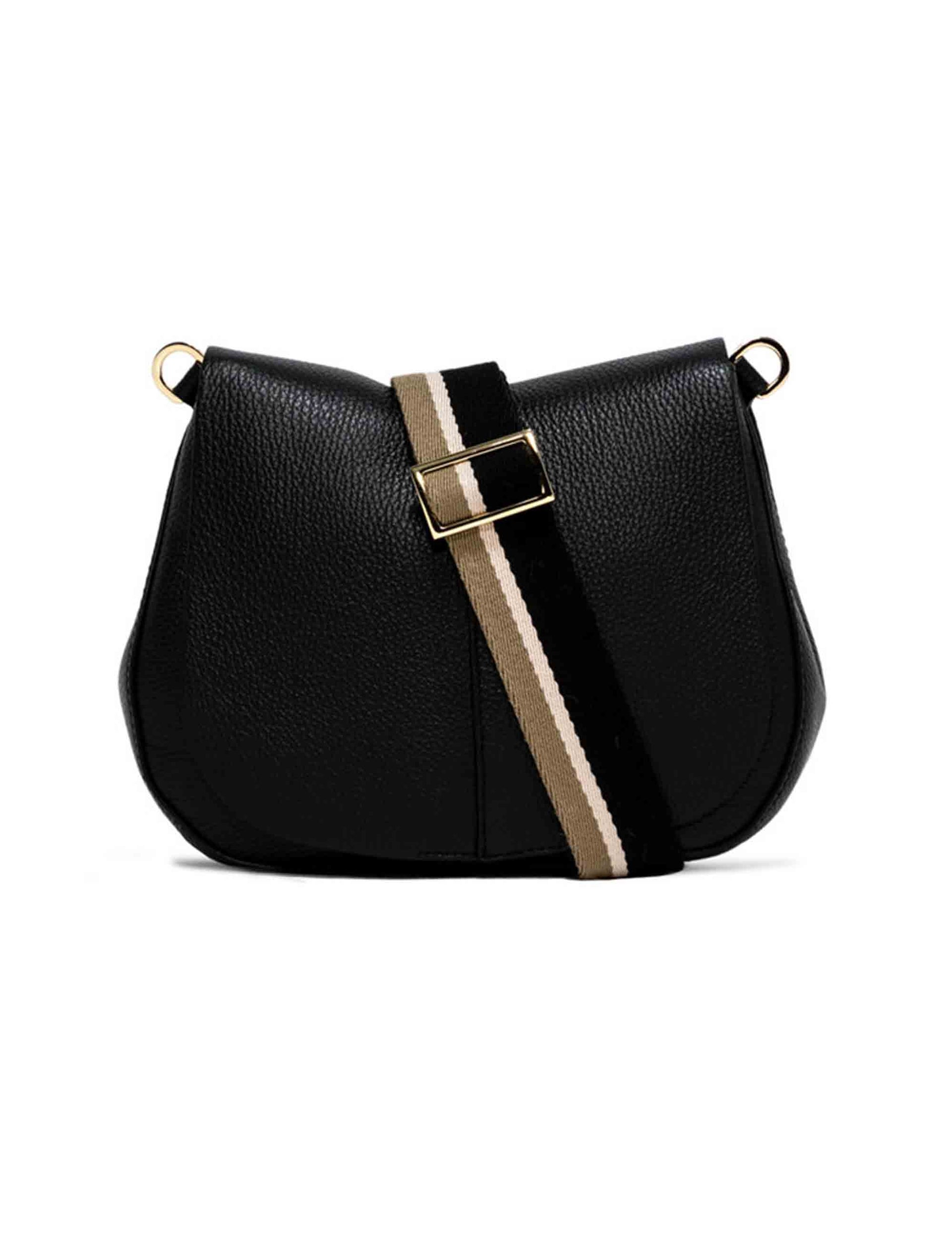 Helena Round women's shoulder bags in black leather with double shoulder strap