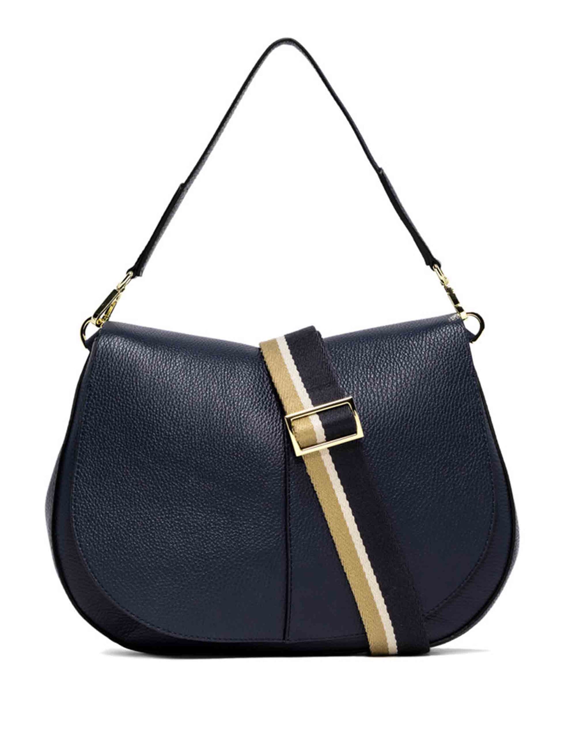 Helena Round women's shoulder bags in blue leather