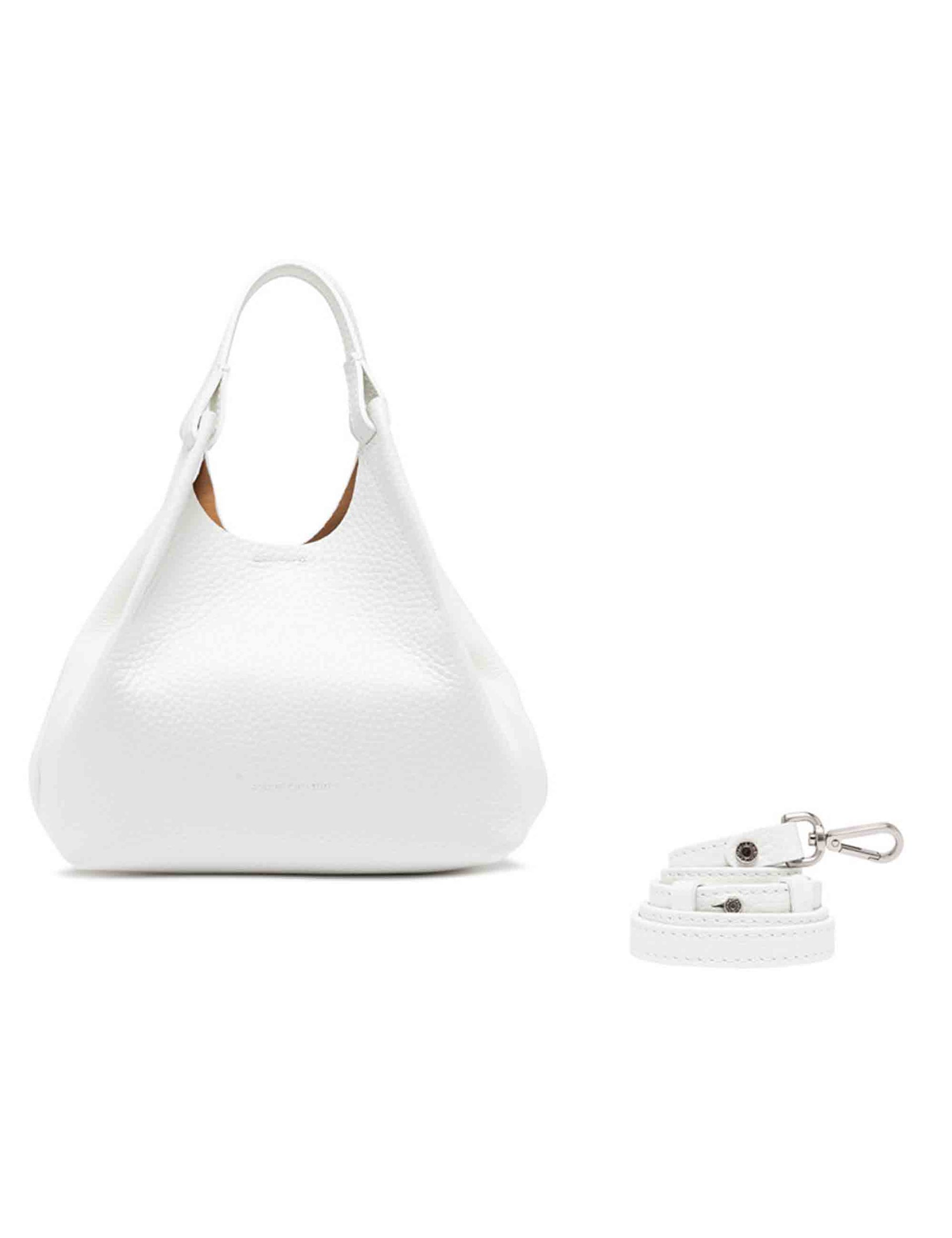Dua women's shoulder bag in white leather with matching shoulder strap