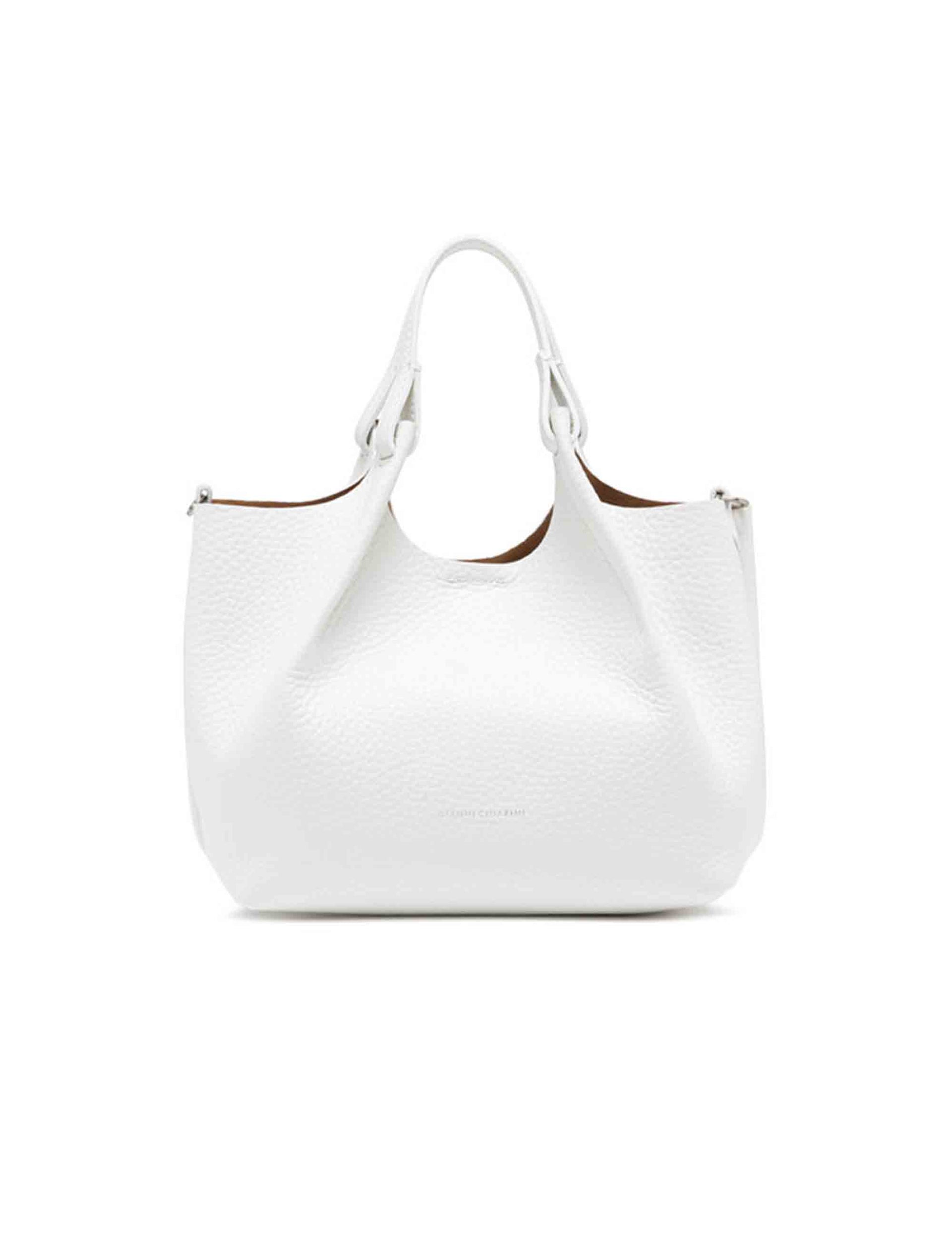 Dua women's shoulder bag in white leather with matching shoulder strap