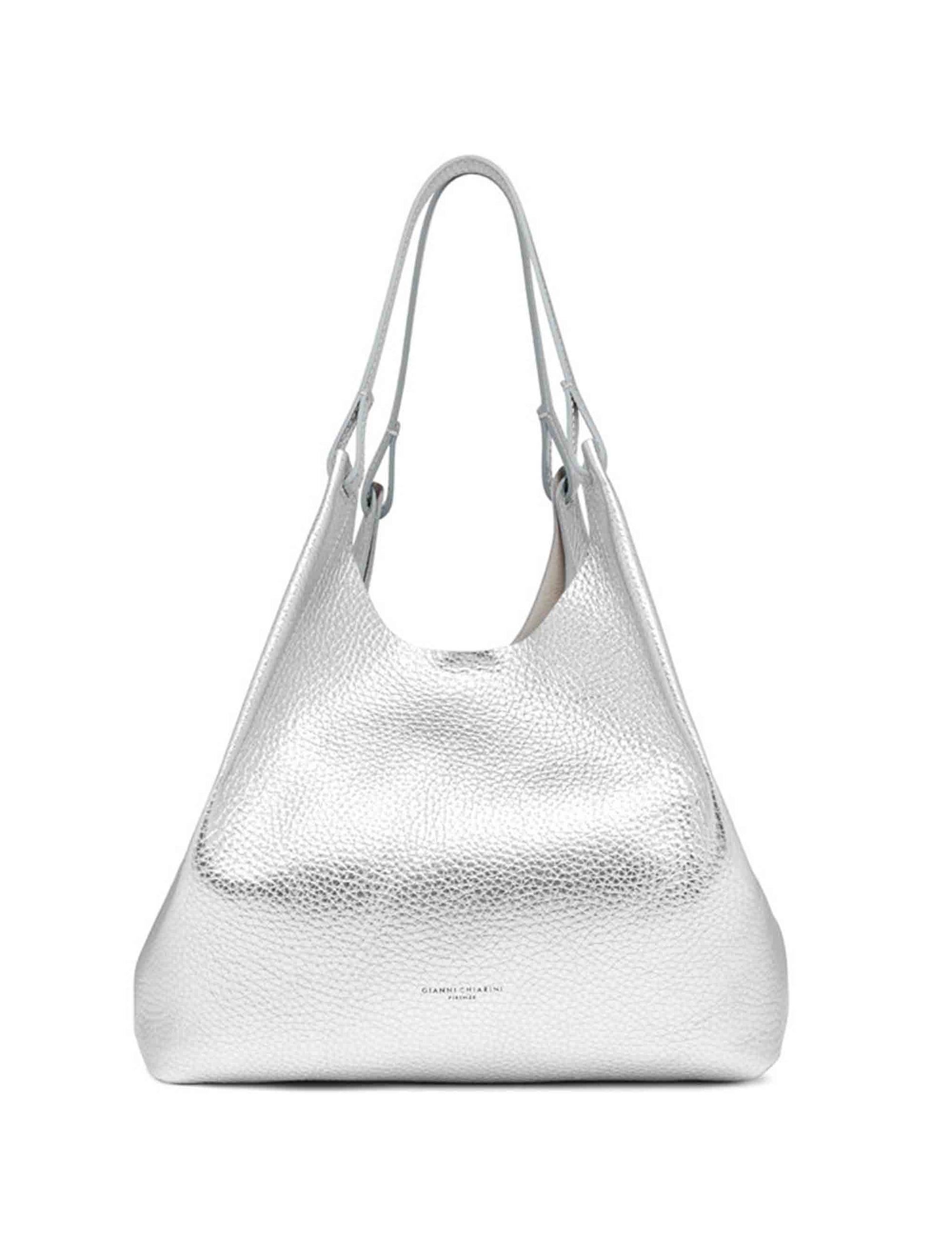 Dua women's shopping bags in silver leather with double handles