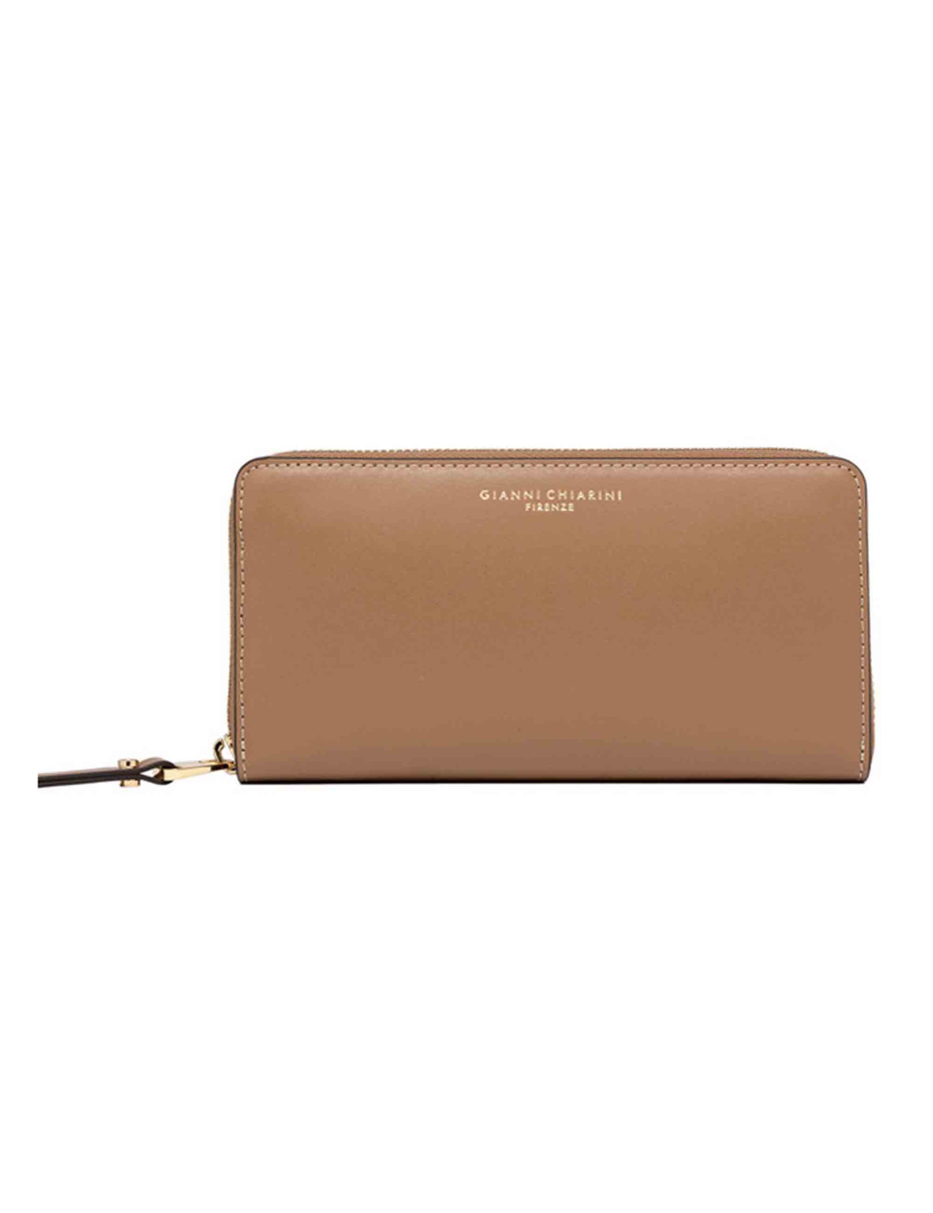 Women's wallet in tan leather with zip