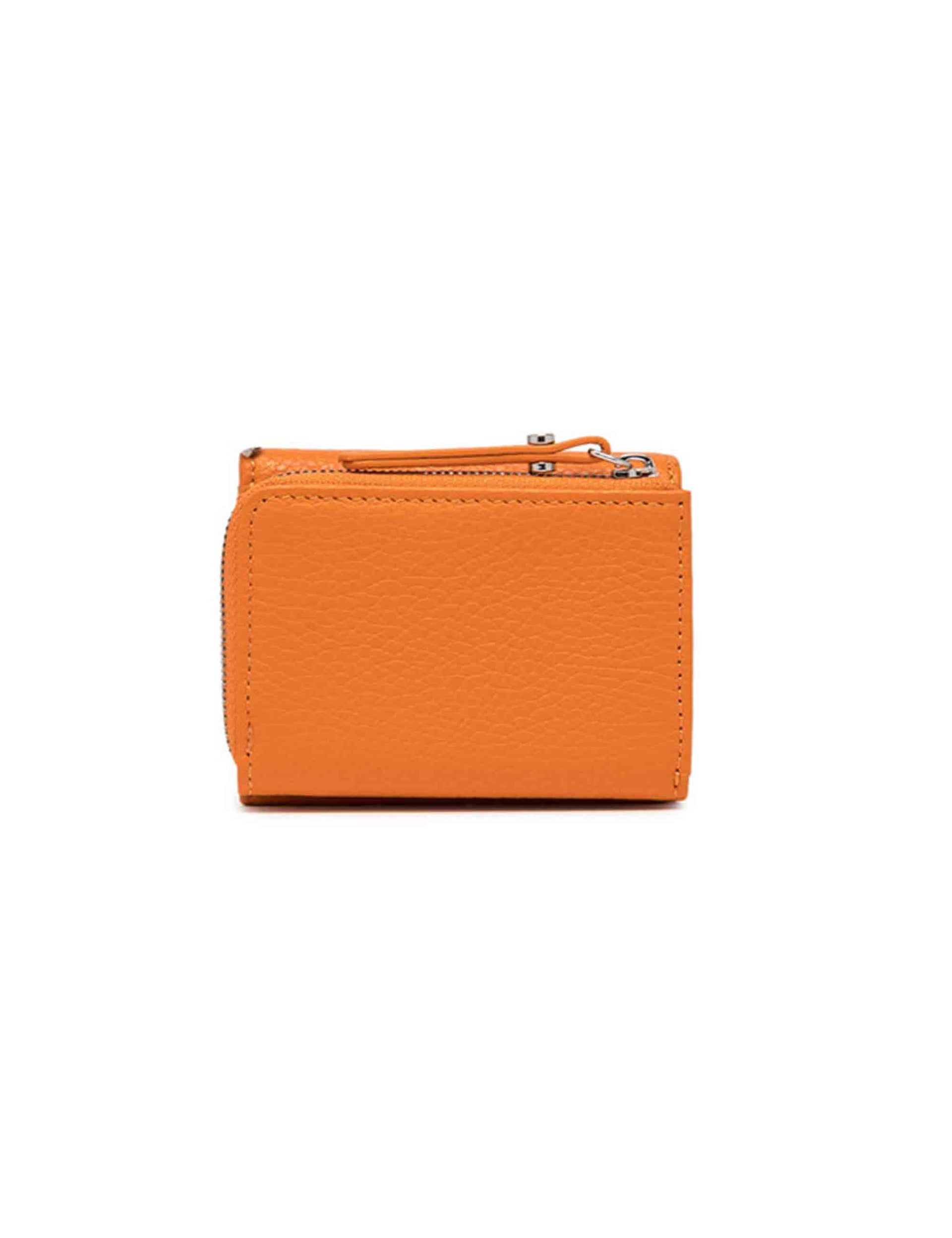 Women's orange leather wallet with external coin purse