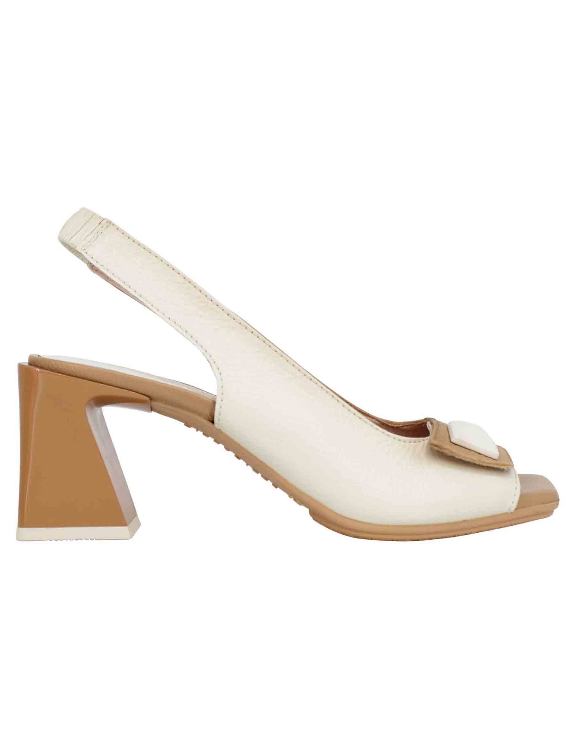 Spatarella Sandali slingback donnain pelle panna con fibbia laterale