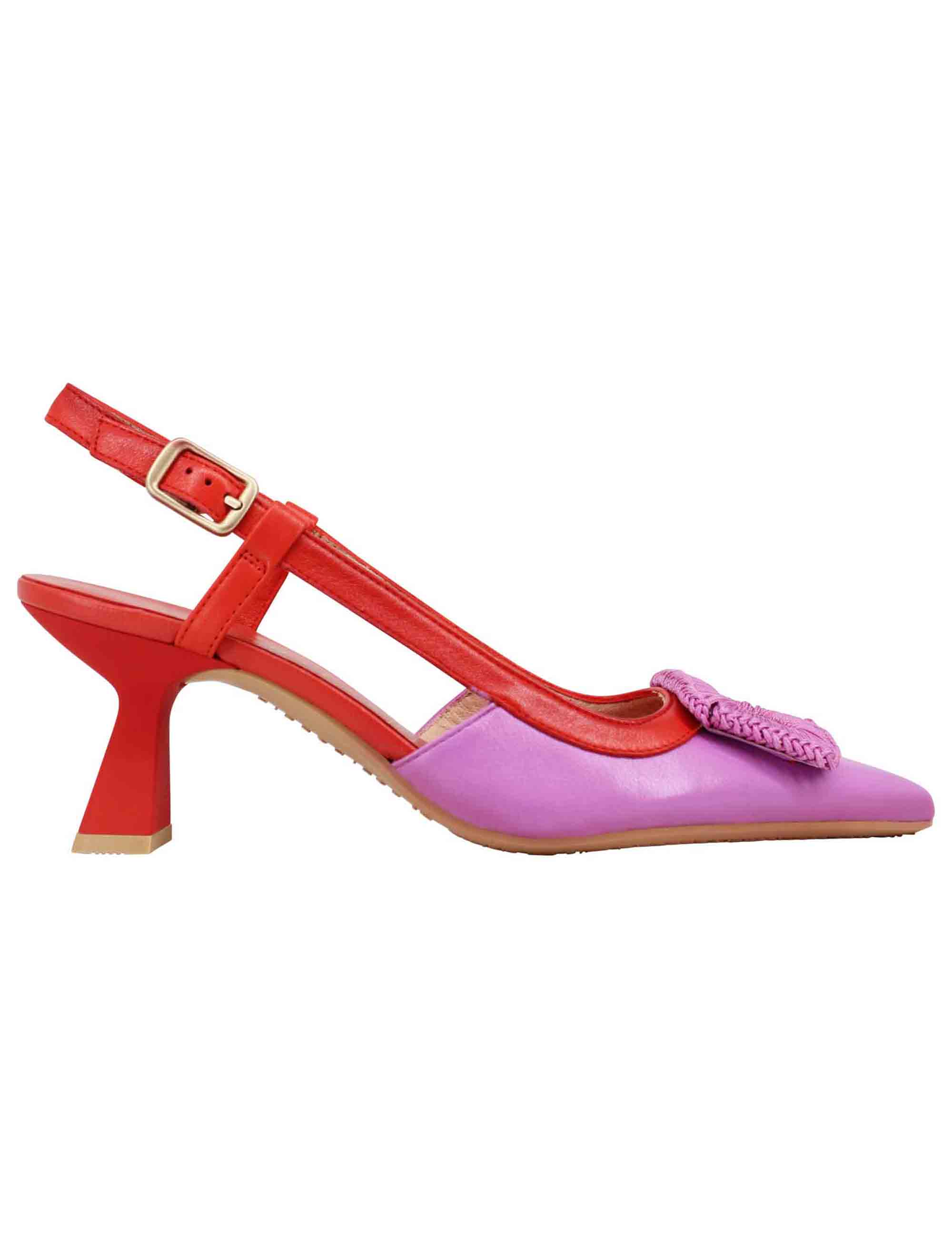 Spatarella Decollete slingback donna in pelle viola con cinturino in contrasto