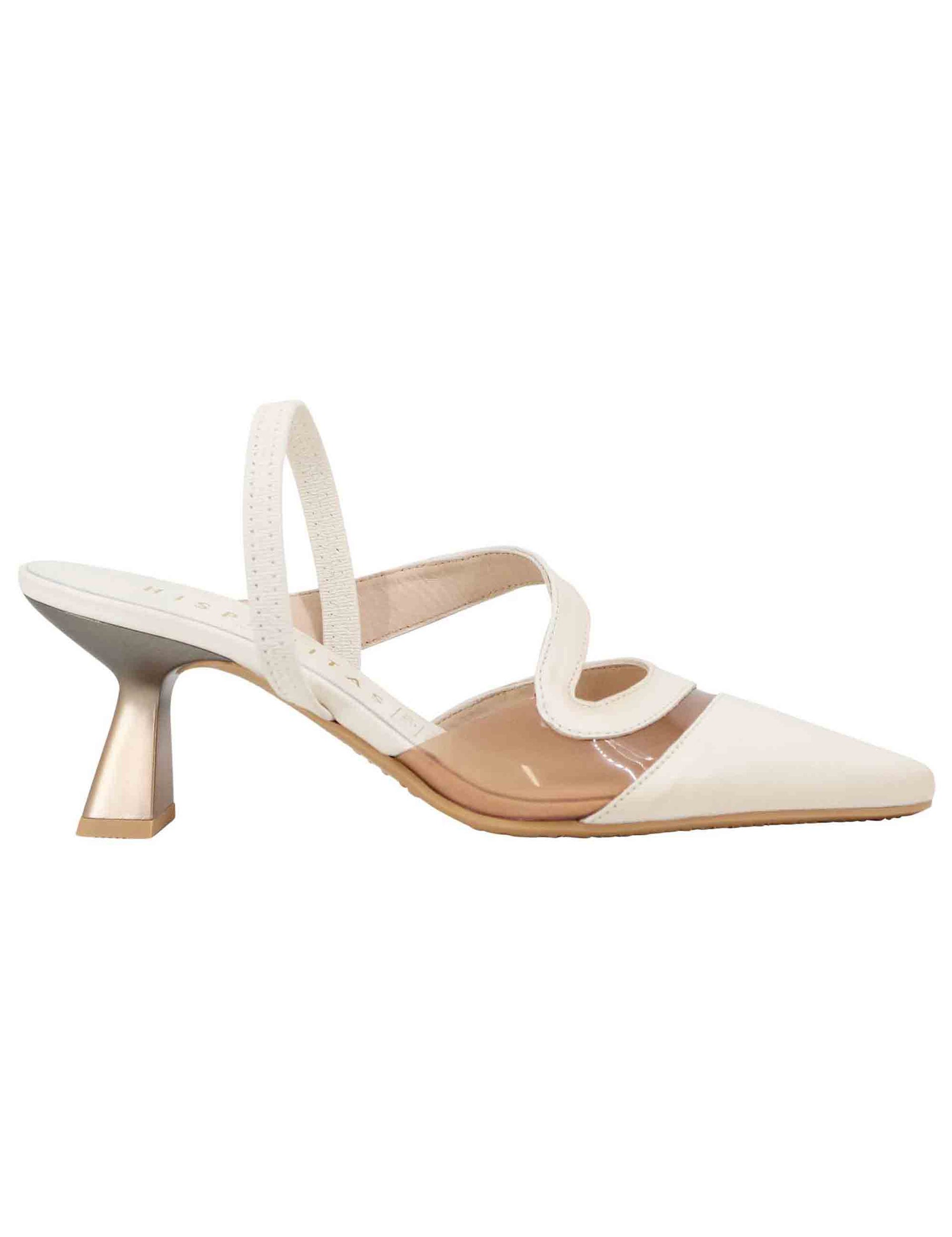 Women's slingback pumps in cream leather with elastic back