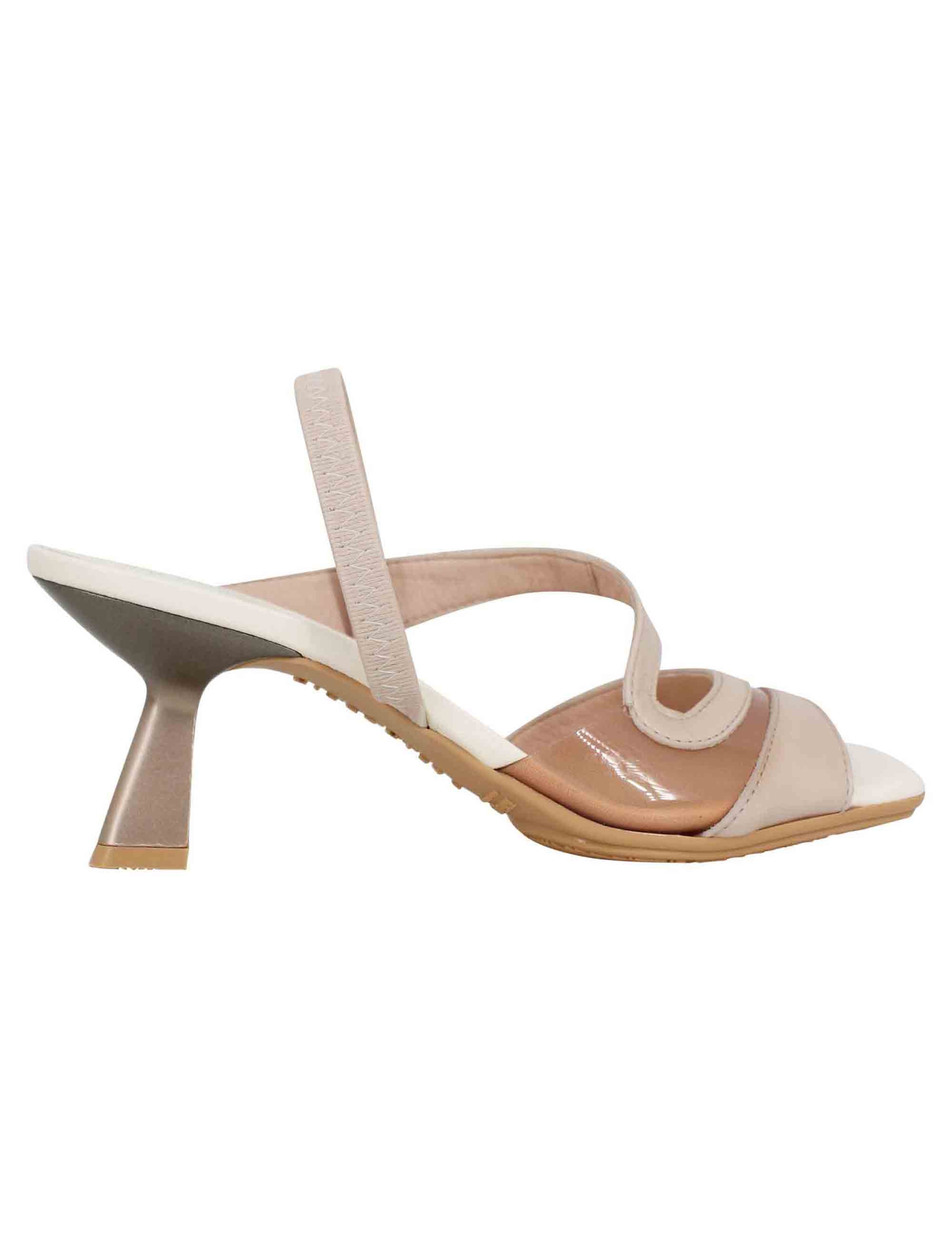 Spatarella Sandali slingback donna in pelle panna con punta quadra