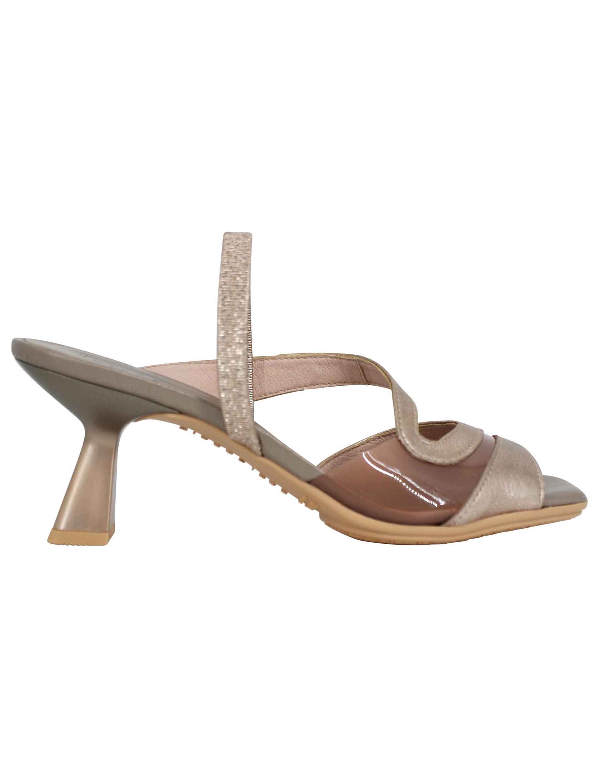 Spatarella Sandali slingback donna in pelle bronzo con punta quadra