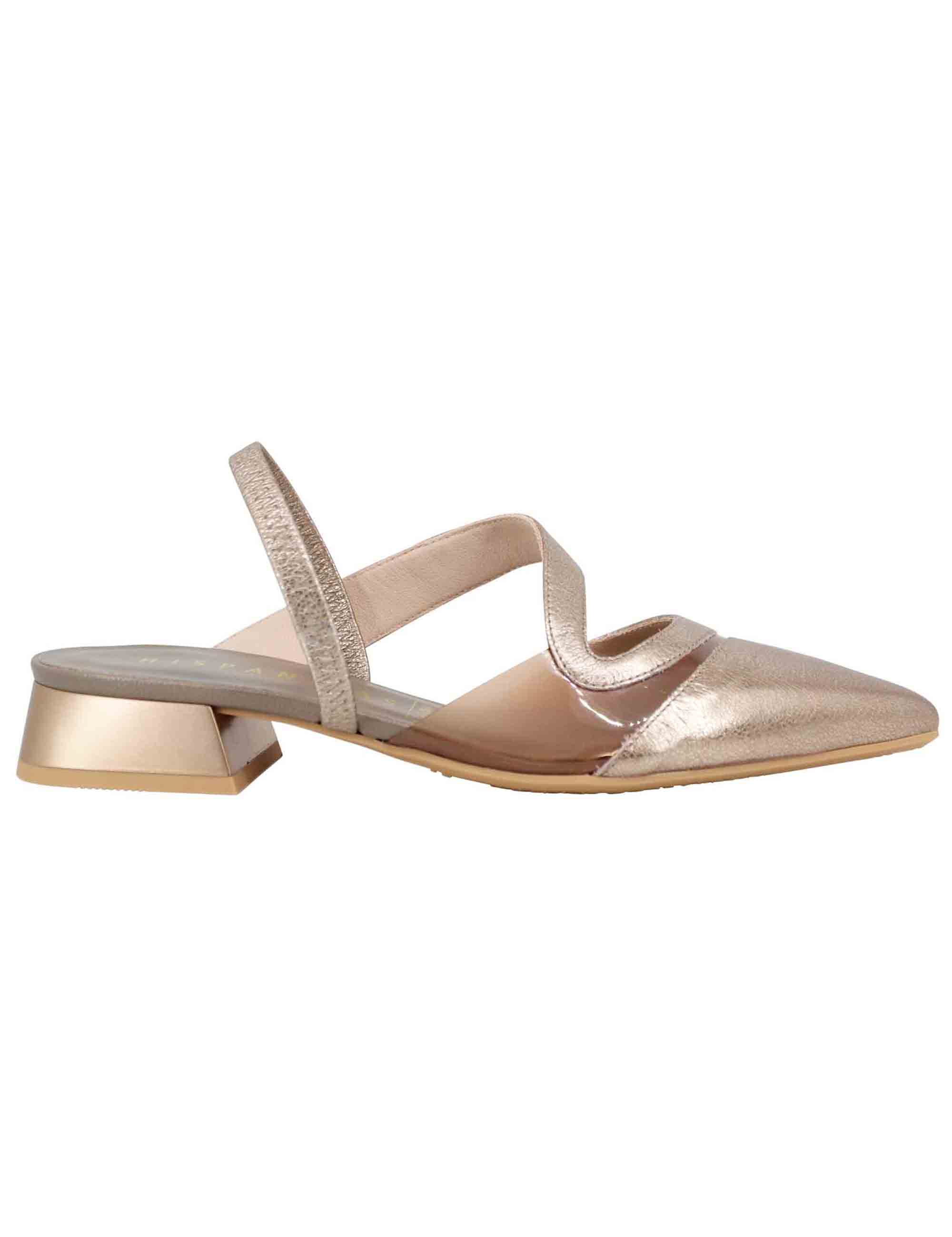 Spatarella Decollete slingback donna in pelle bronzo tacco basso