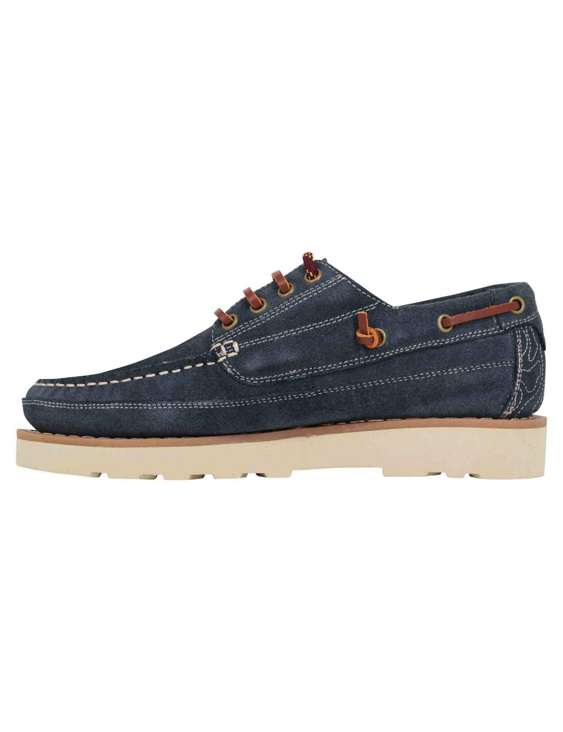 Hopi Suede men's lace-ups in blue suede with leather laces and white sole