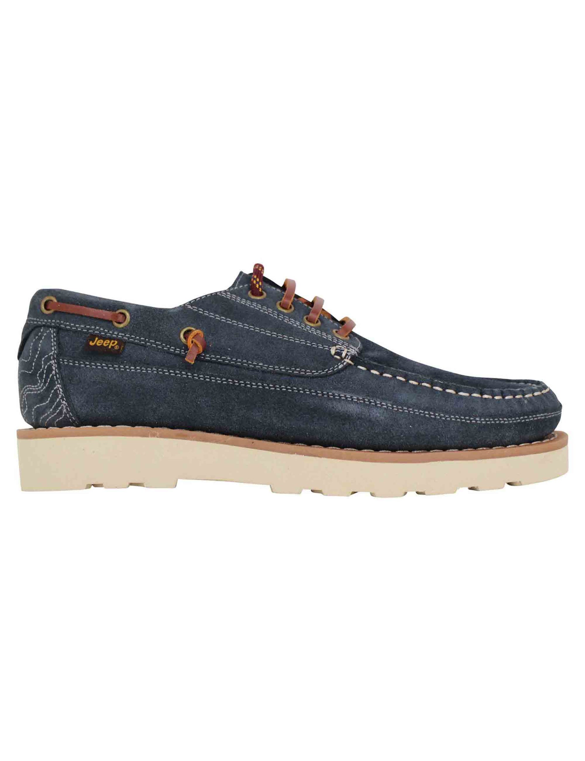 Stringate uomo Hopi Suede in camoscio blu con lacci in cuoio e suola bianca