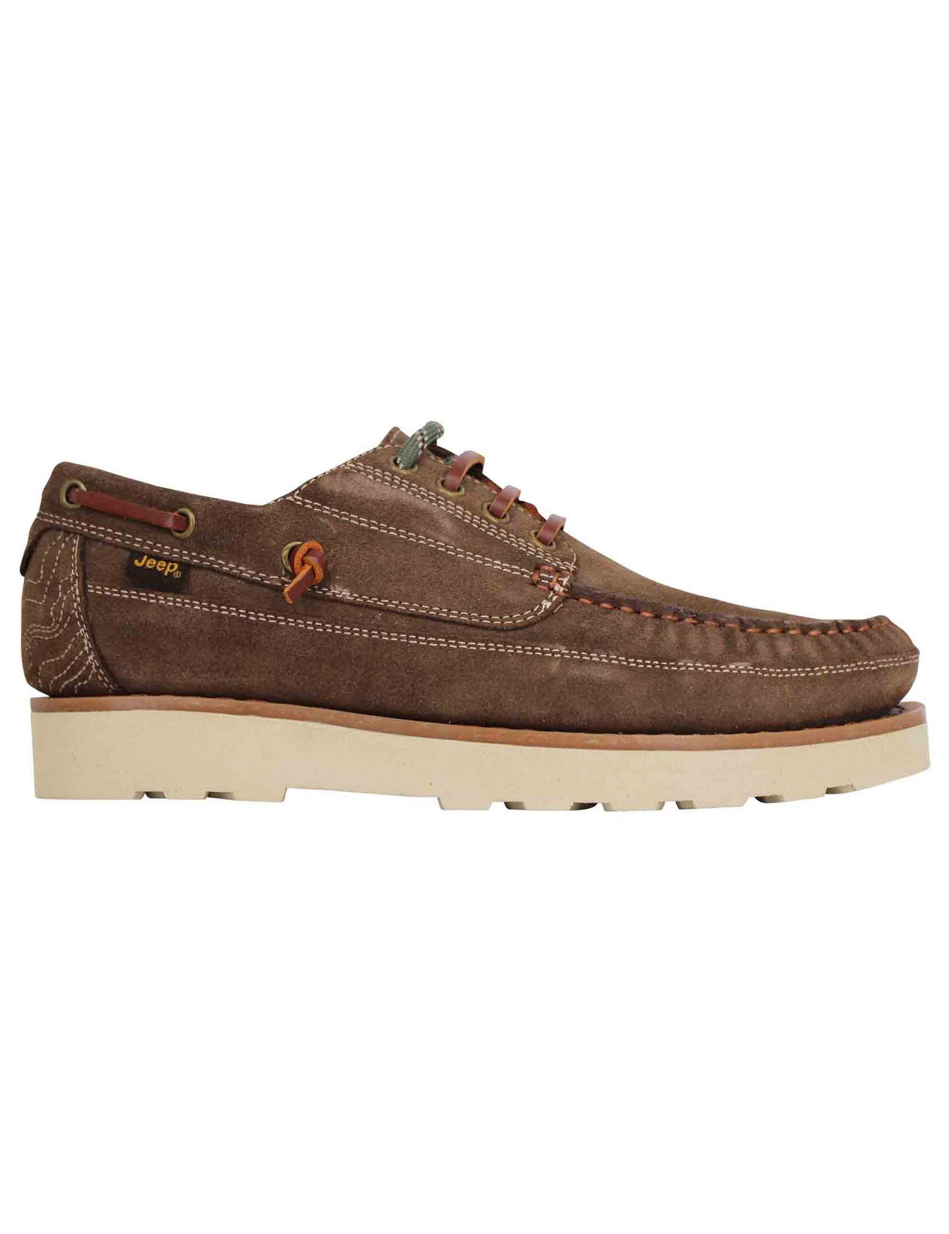 Hopi Suede men's lace-ups in brown suede with leather laces and white sole