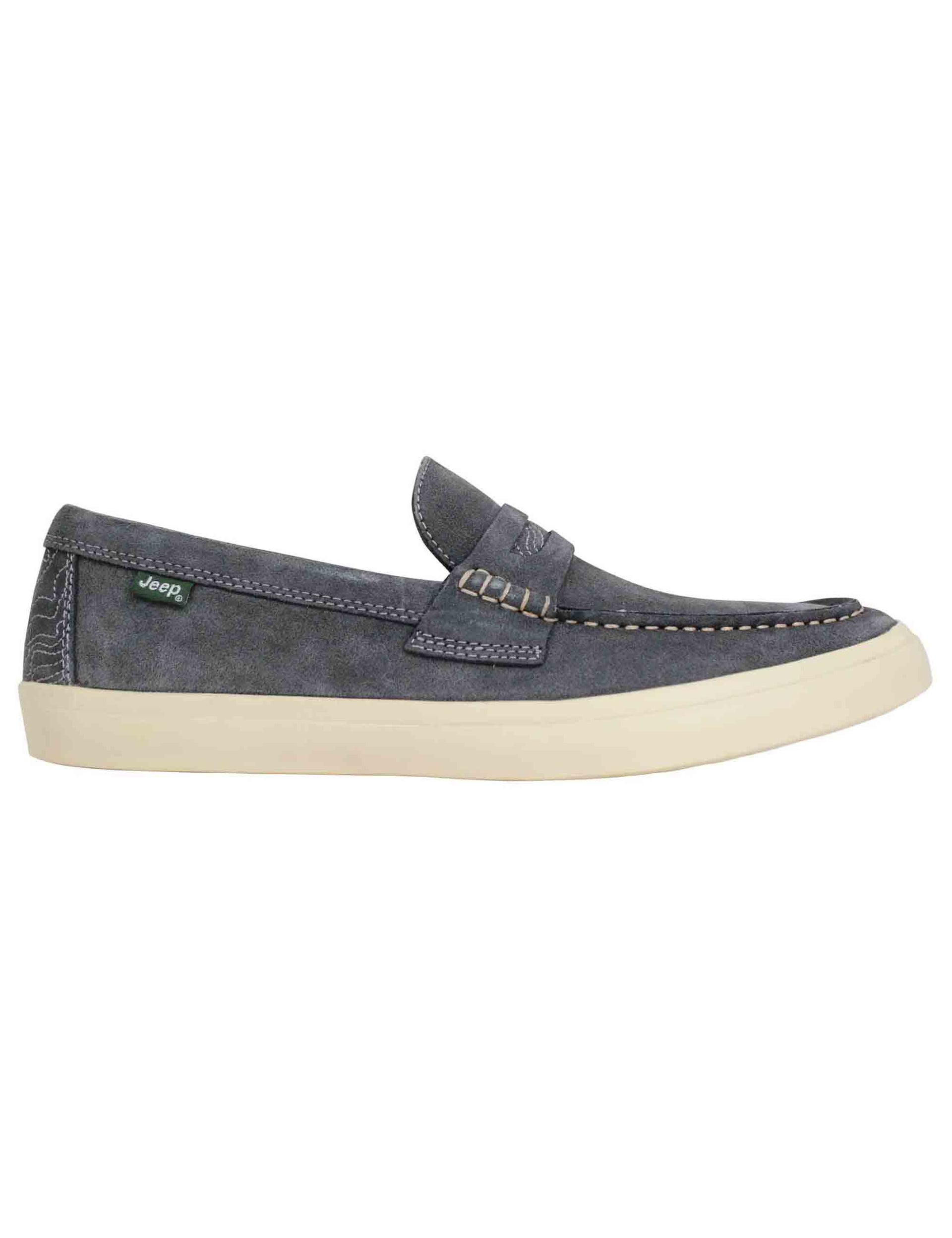 Moki Suede men's loafers in gray suede with white rubber sole