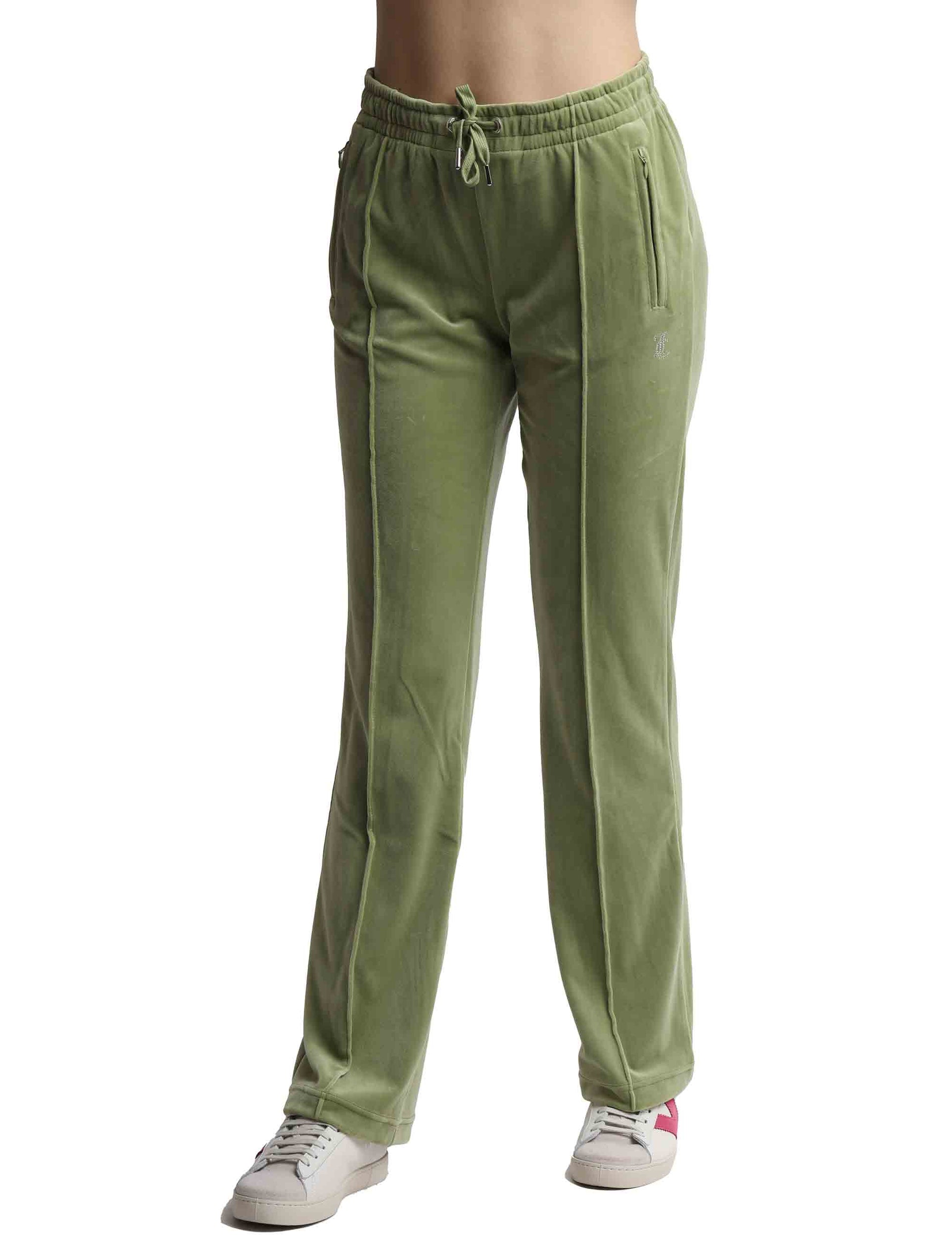 Pantaloni tuta donna Tina in tessuto verde con strass
