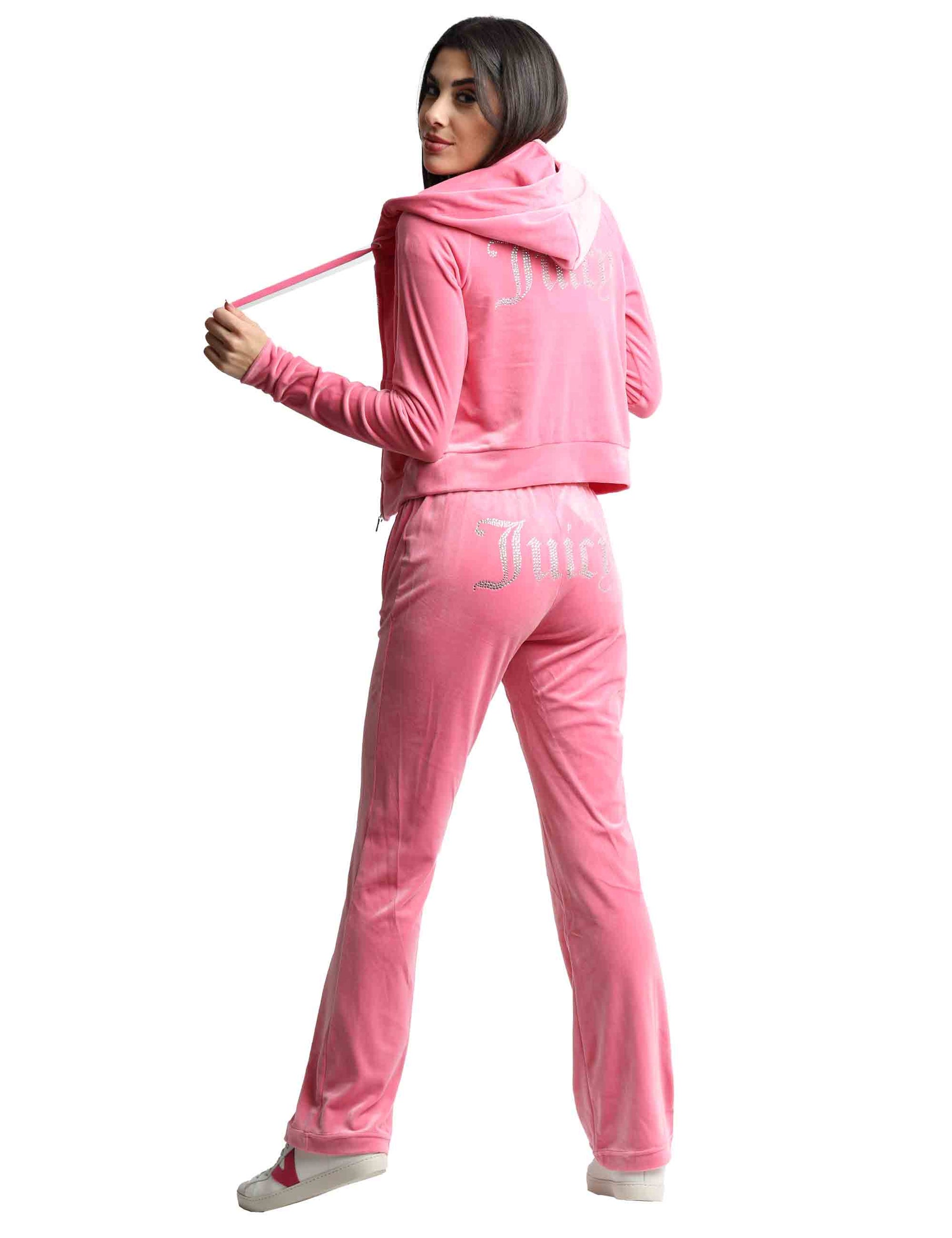 Pantaloni tuta donna Tina in tessuto rosa con strass