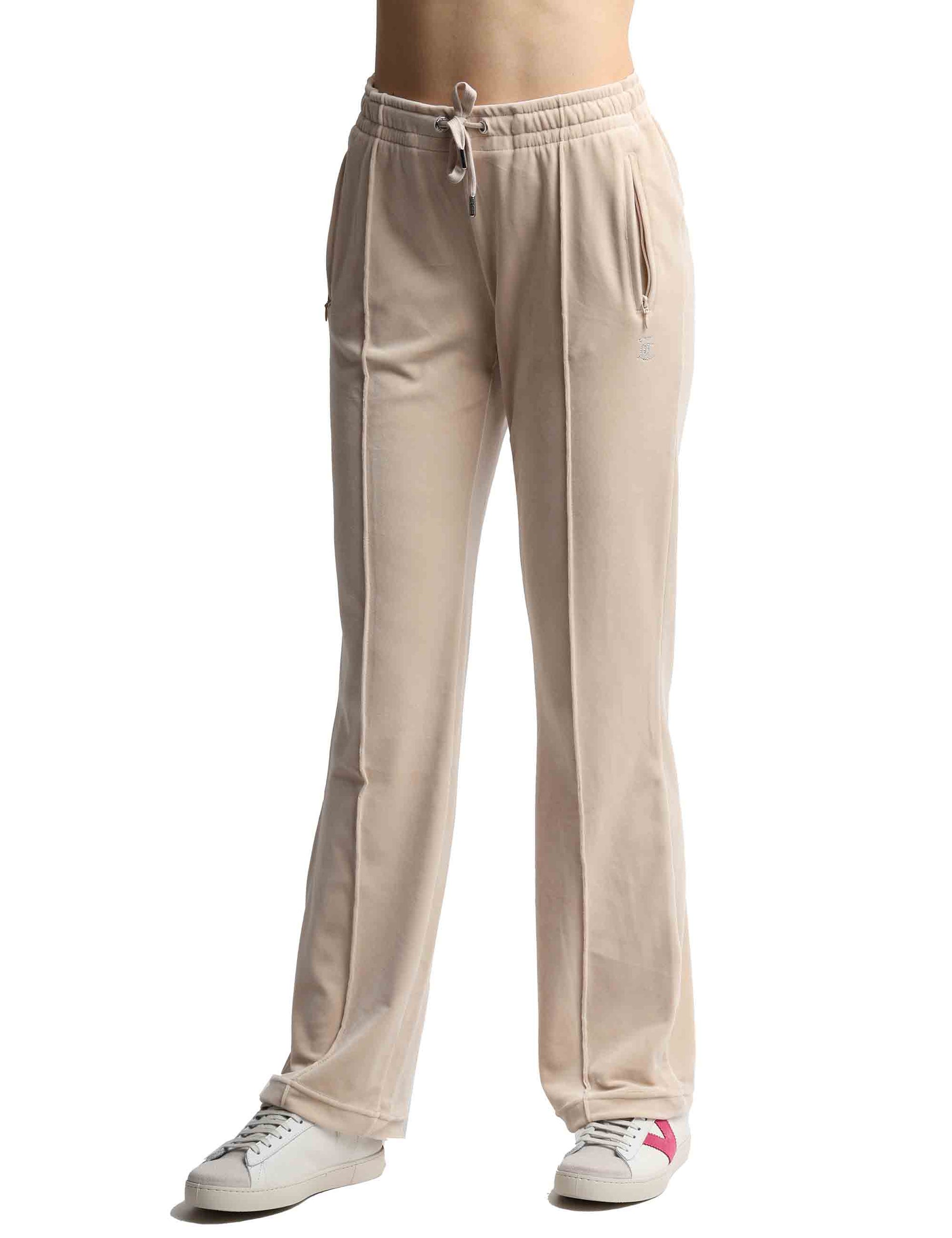 Tina women's tracksuit trousers in beige fabric with rhinestones