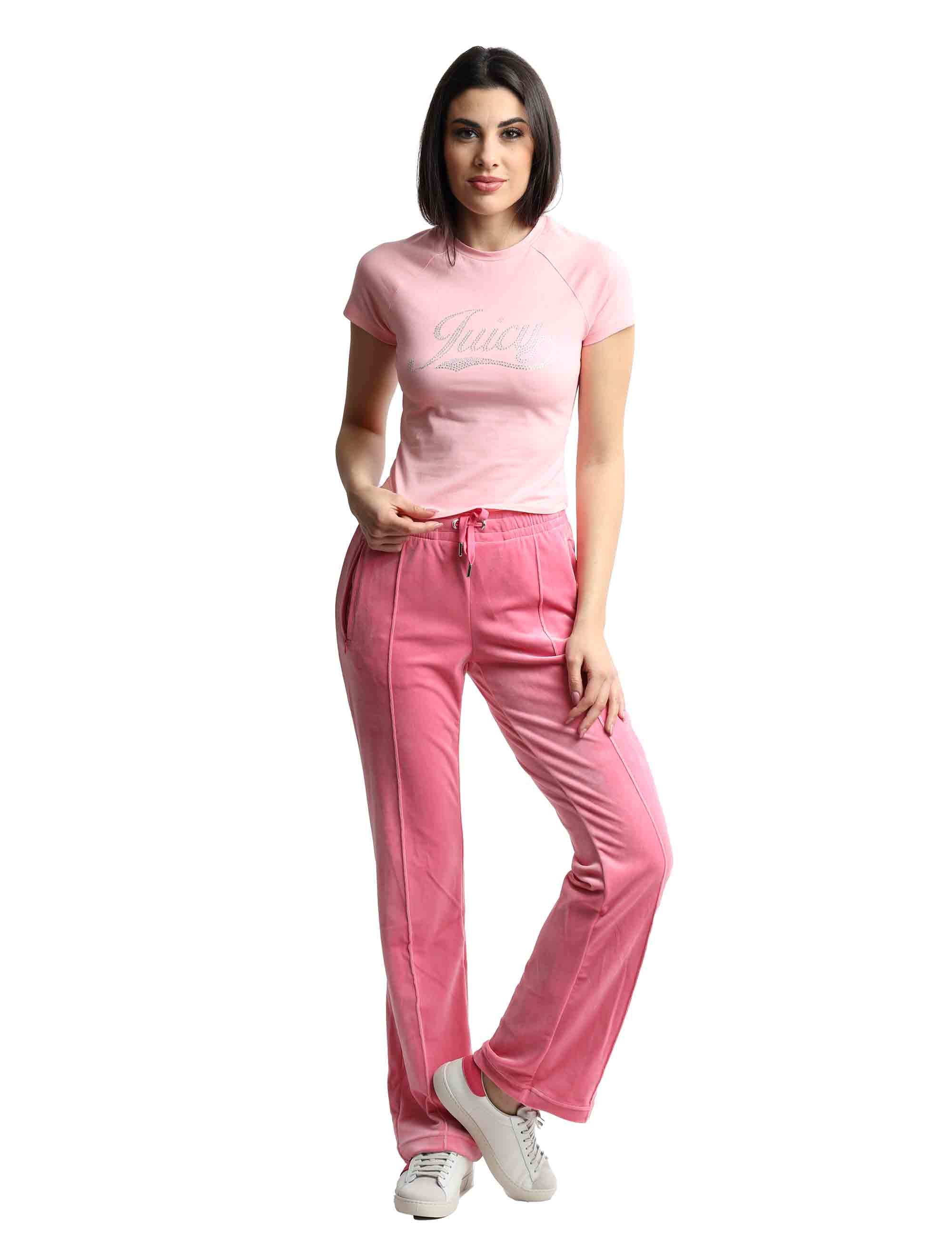 Spatarella T-shirts donna Ryder Rodeo in cotone rosa a girocollo con strass