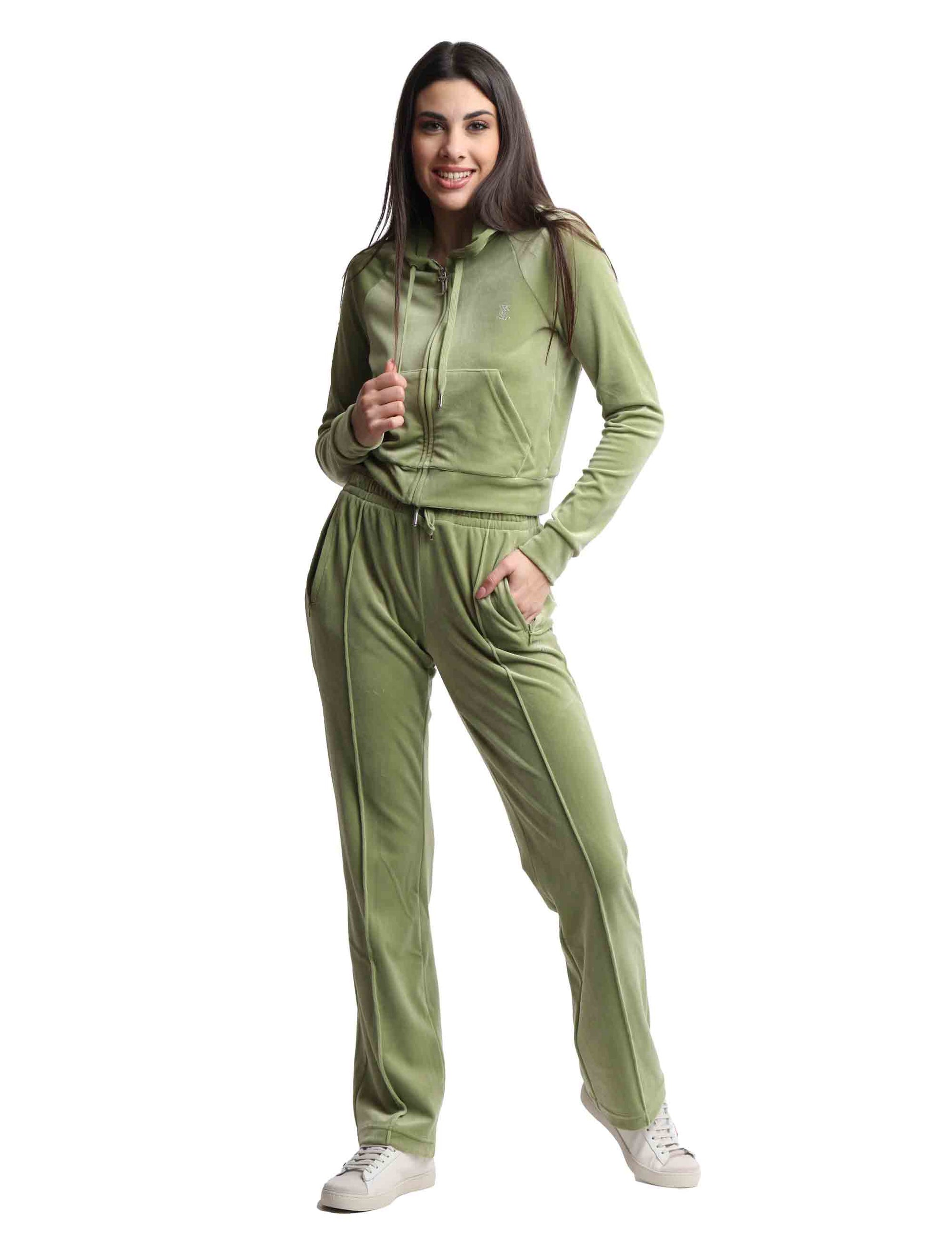Felpe donna Madison in tessuto verde con cappuccio e zip