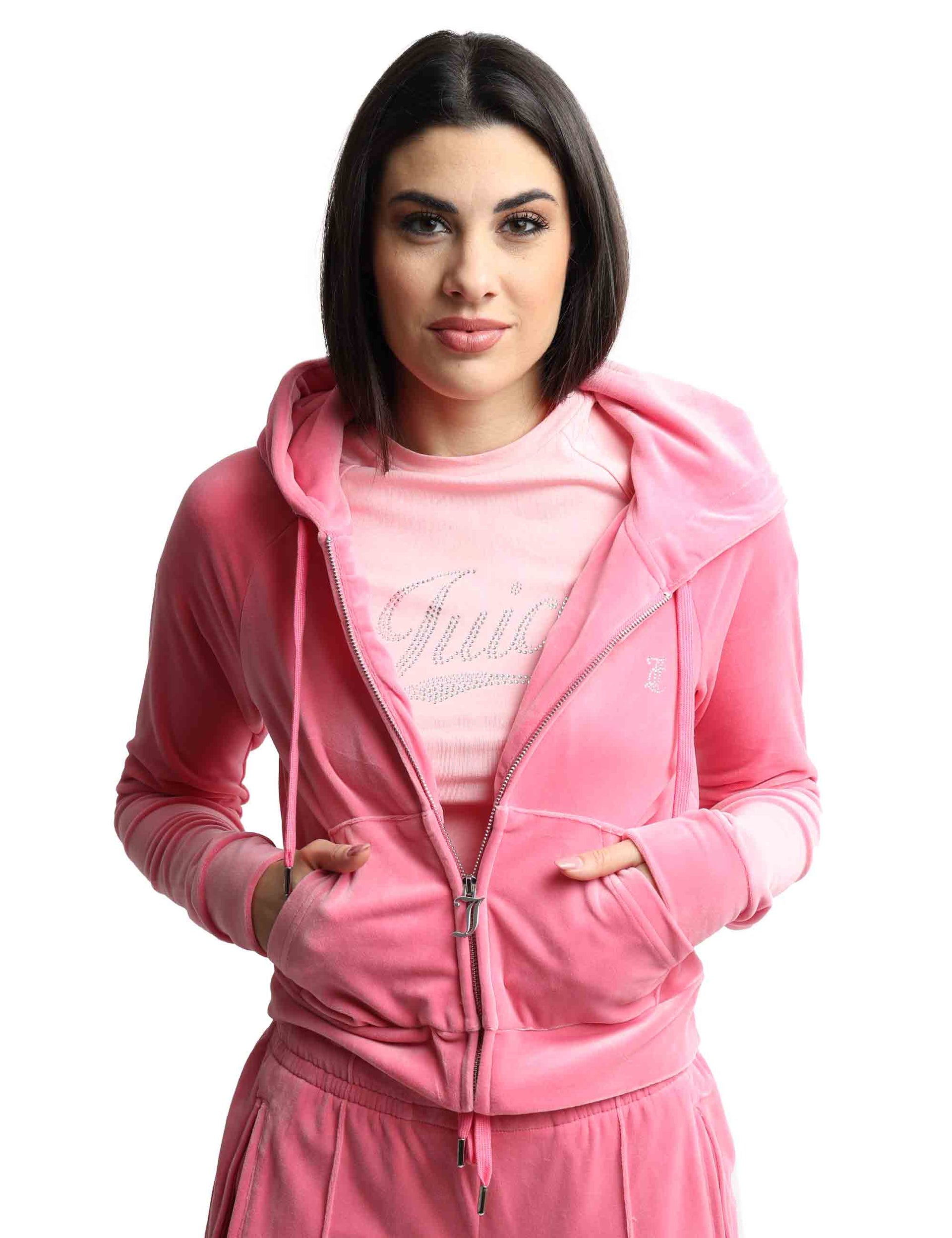 Madison women's sweatshirts in pink fabric with hood and zip