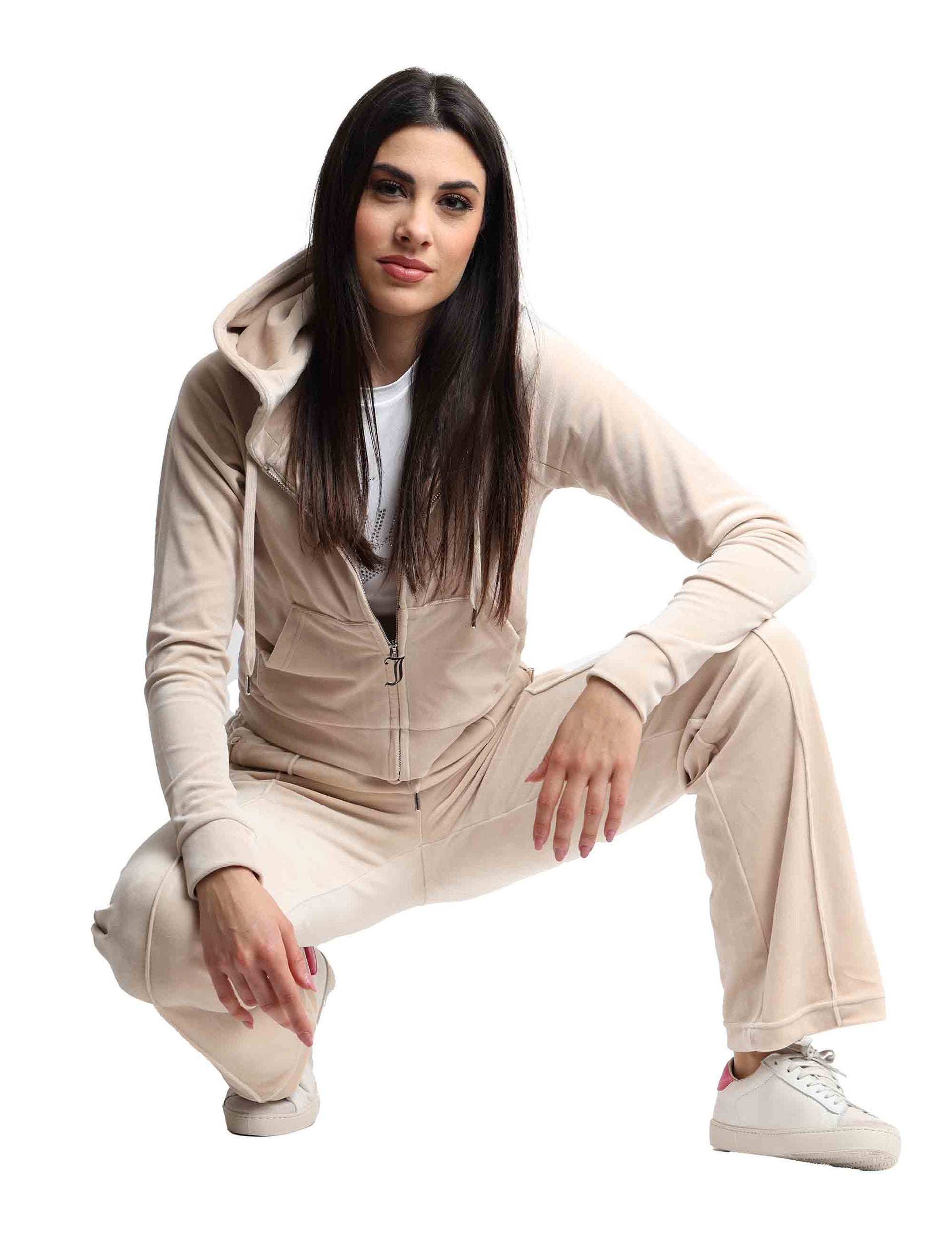 Madison women's sweatshirts in beige fabric with hood and zip