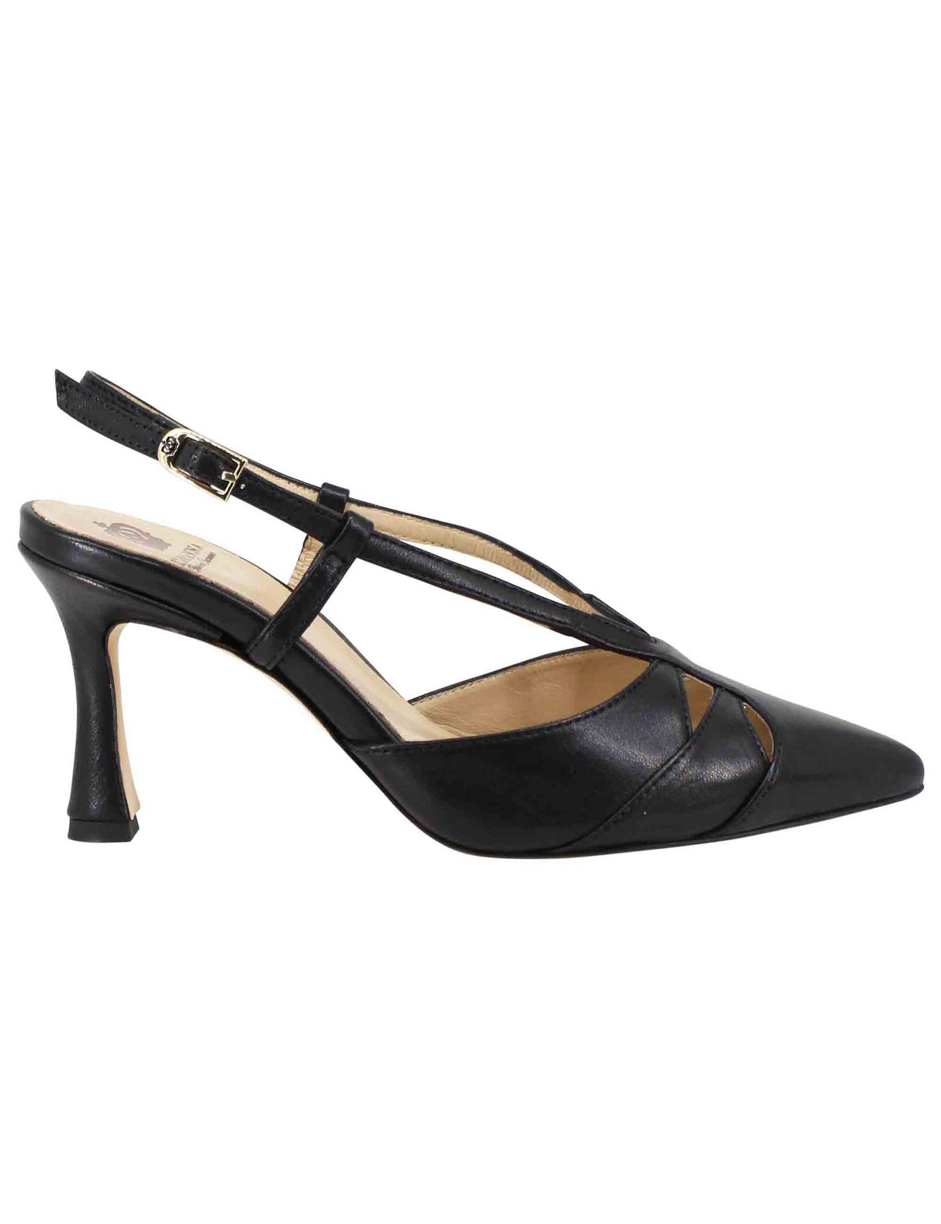 Decollete slingback donna in pelle nera tacco alto