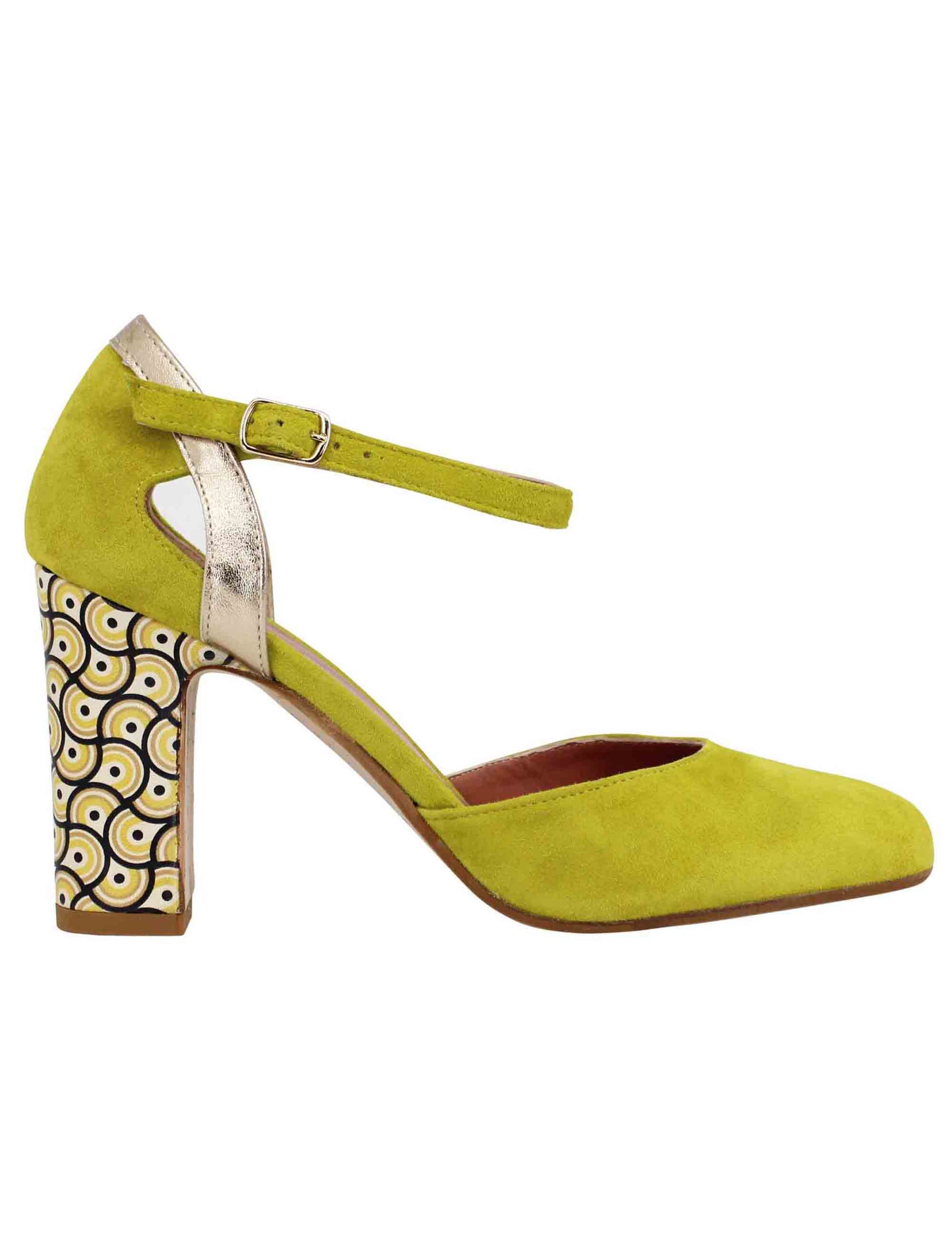Women's green suede pumps with high heel and ankle strap