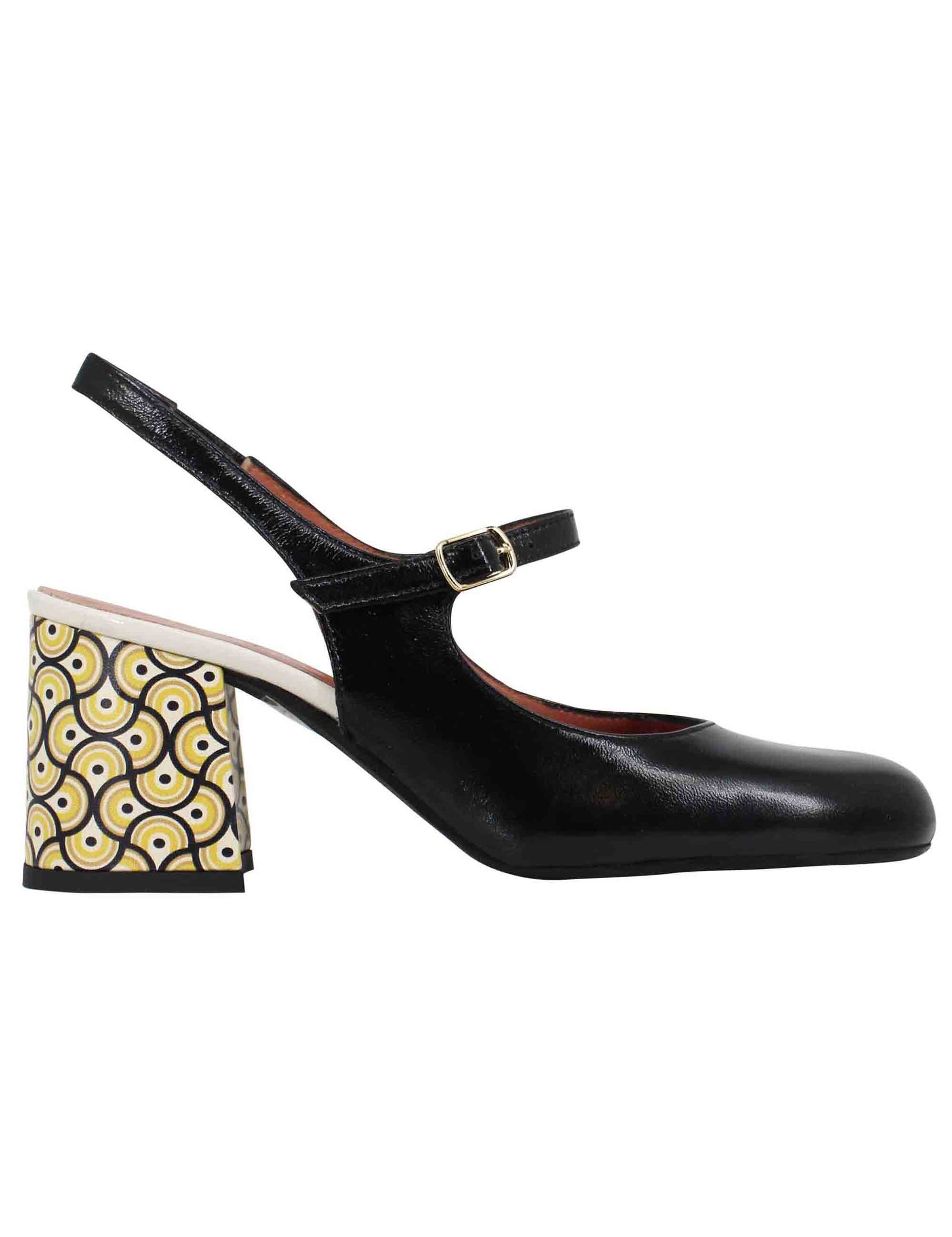 Women's sligback pumps in black leather with round toe