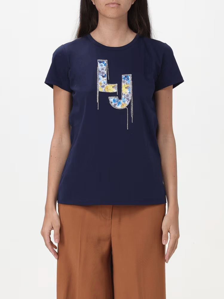 T-shirt donna in jersey di cotone blu