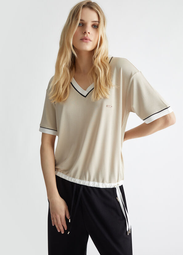 T-shirt donna in piquet beige