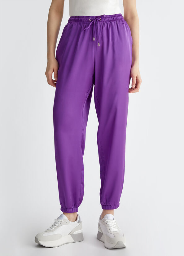 Pantaloni donna in raso viola