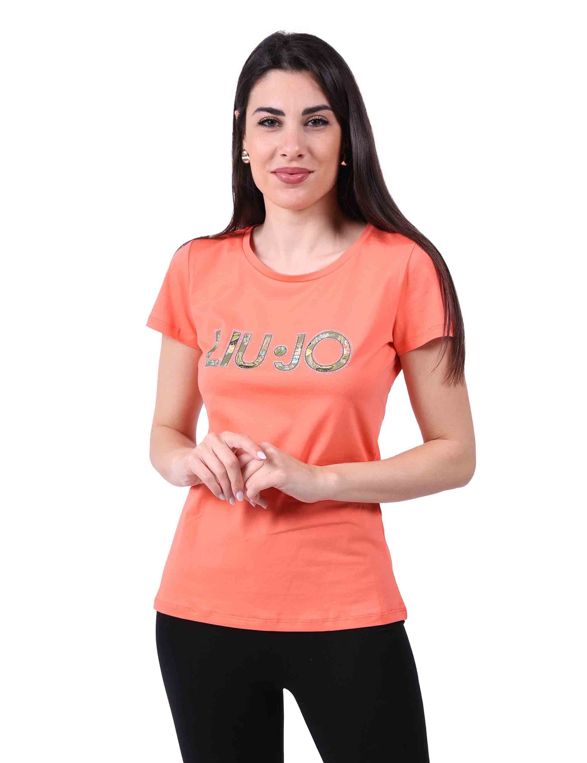 t-shirt donna in cotone corallo