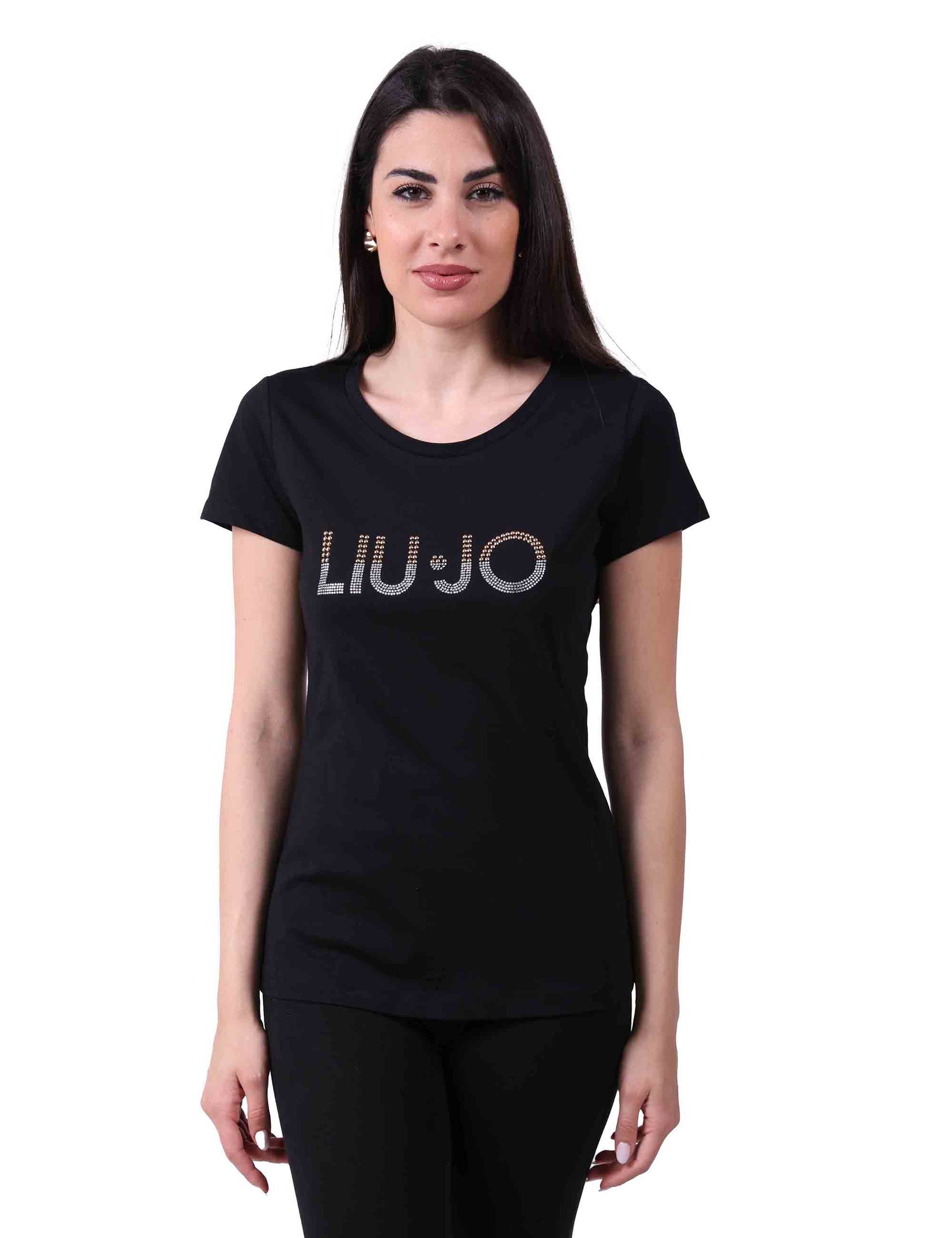 T-shirt donna in cotone nero