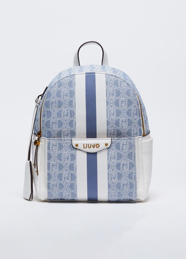 Women's jacquard backpacks in blue and white fabric