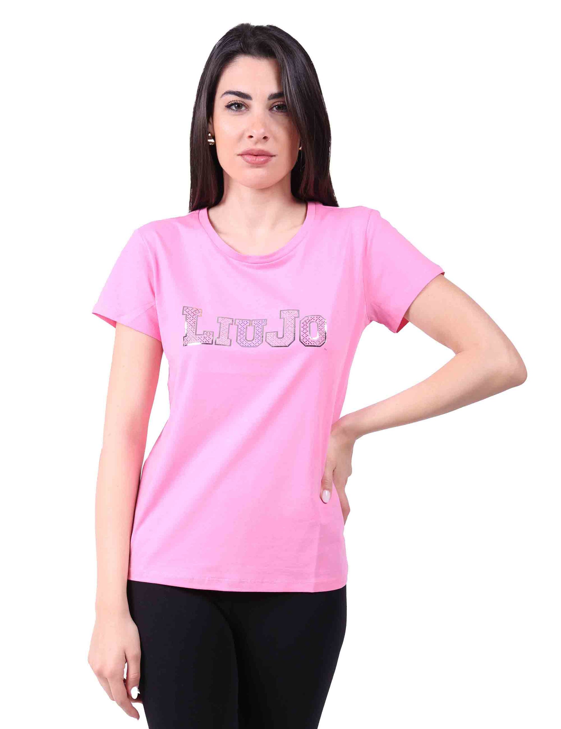 T-shirt in jersey con borchie e logo