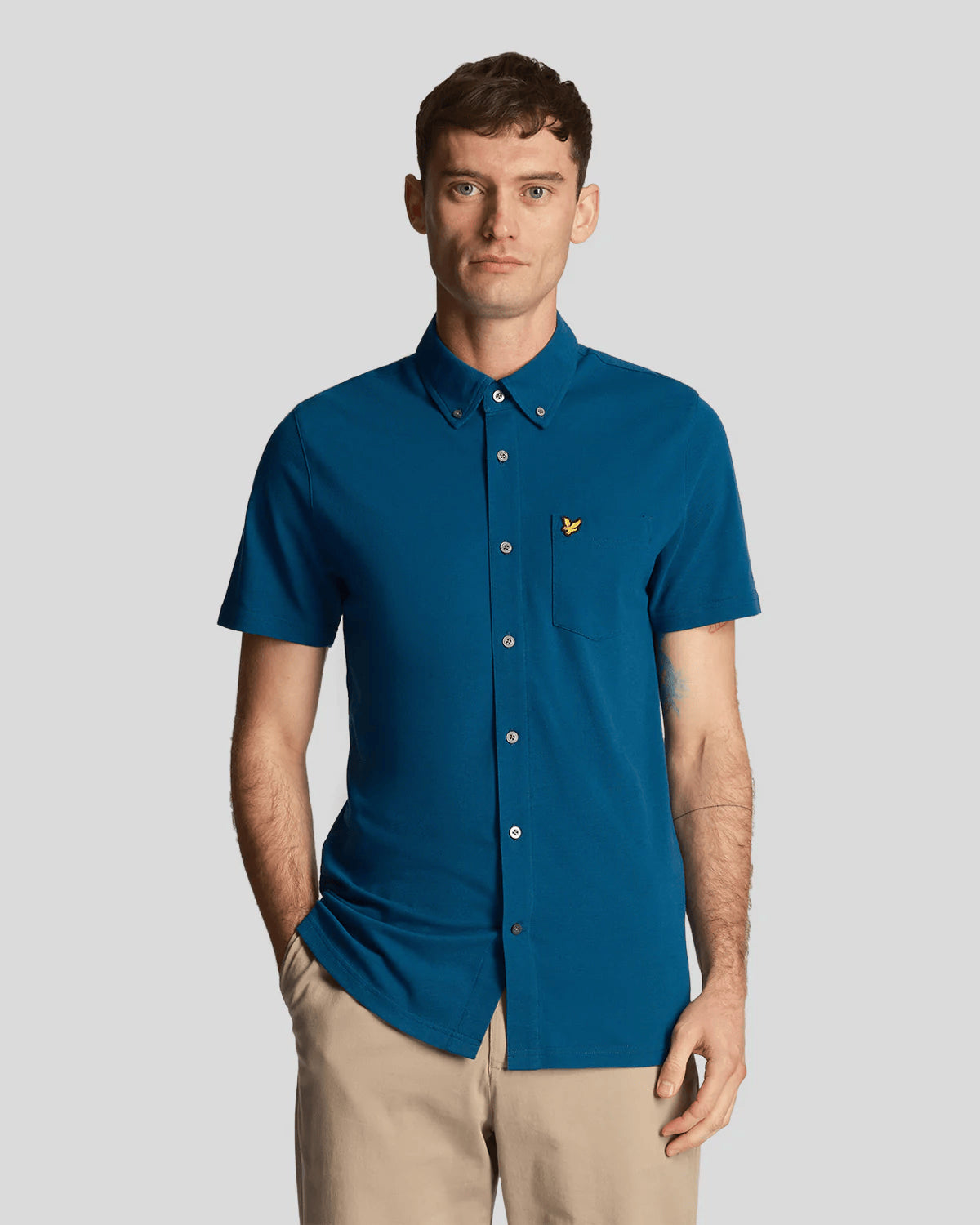 Men's shirts in blue piquet fabric