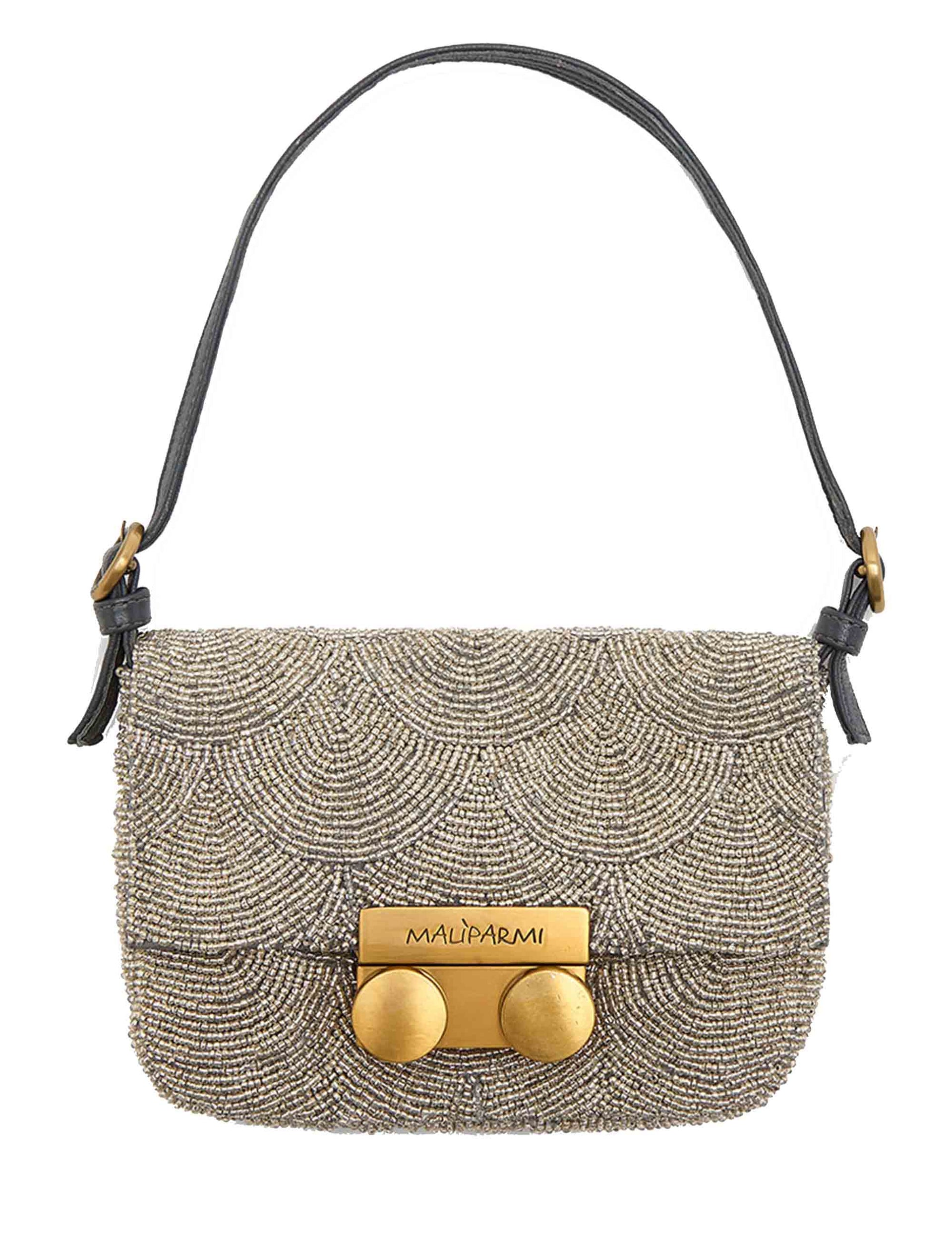 Circles Beades women's shoulder bags in silver beads and leather shoulder strap