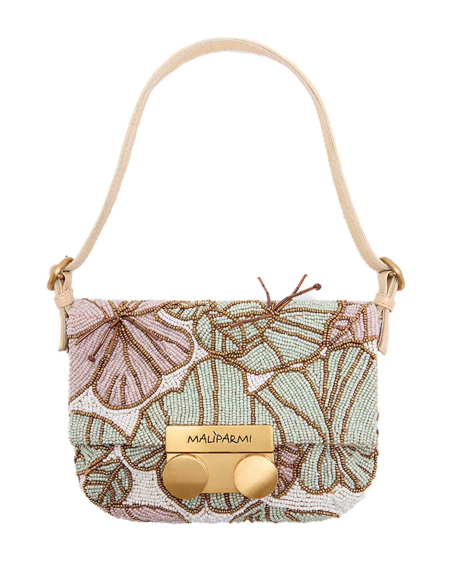 Flower Beads women's shoulder bags in natural and green beads