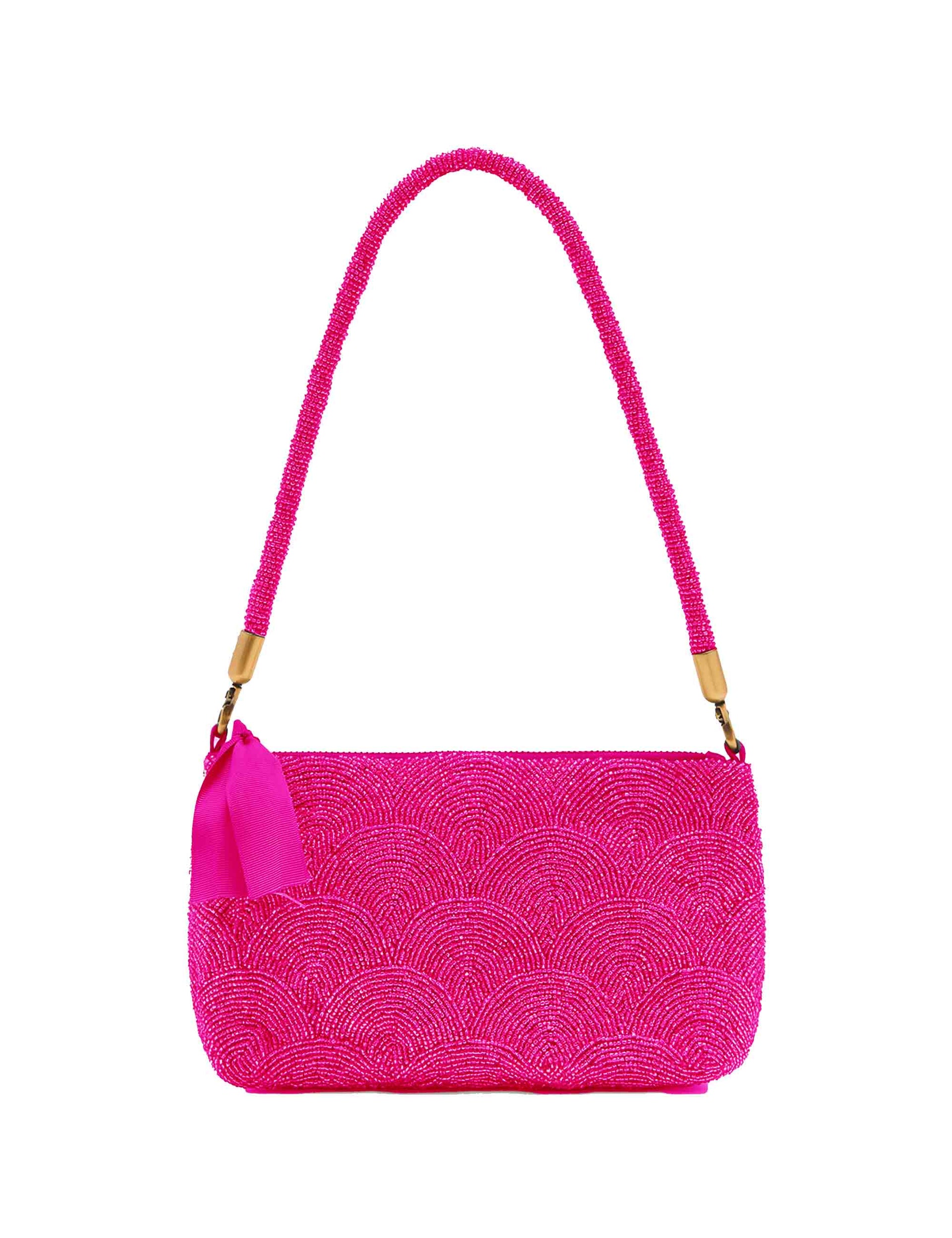 Circles women's shoulder bags in fine magenta with beads