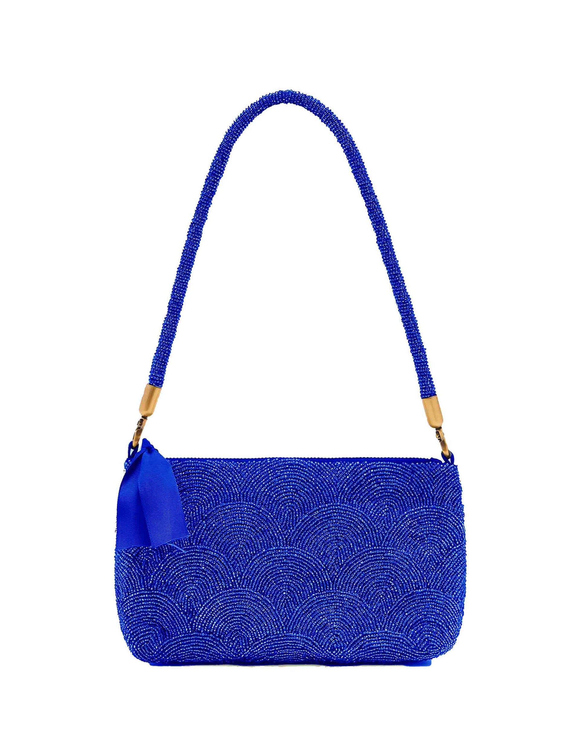 Circles women's shoulder bags in fine blue with beads
