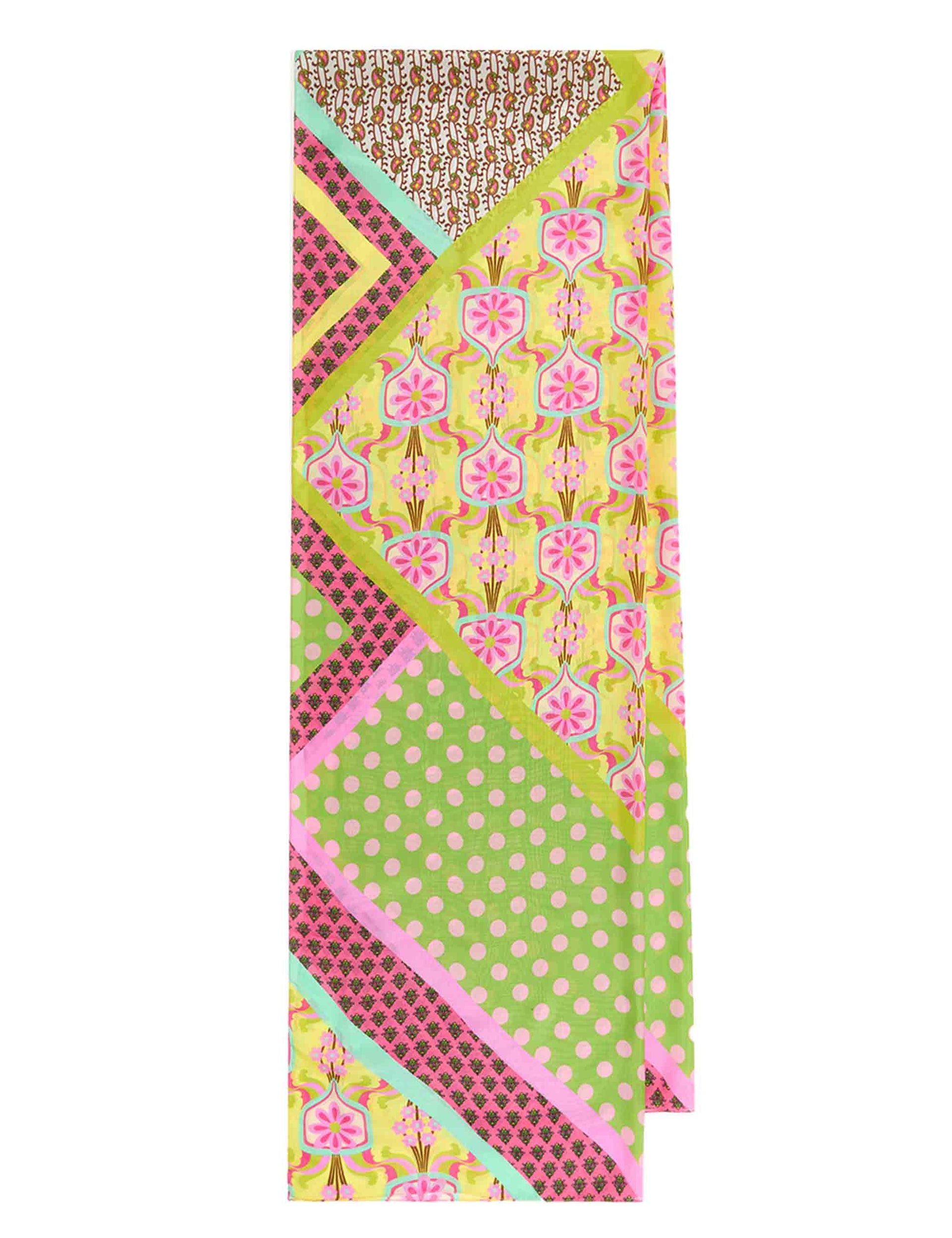 Collection Print women's stole in green and fuchsia patterned silk