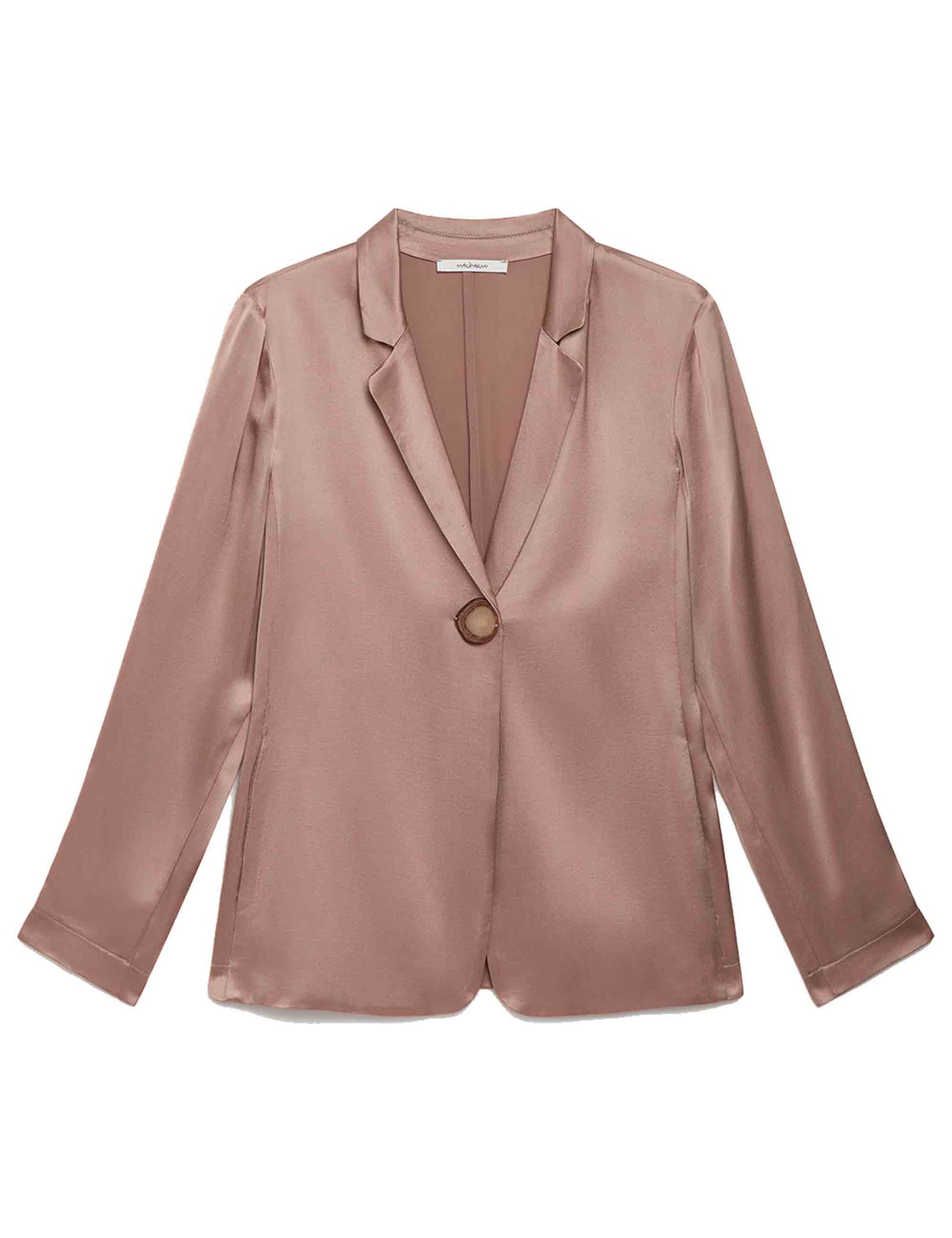 Shiny single-breasted women's jackets in walnut cady with special button