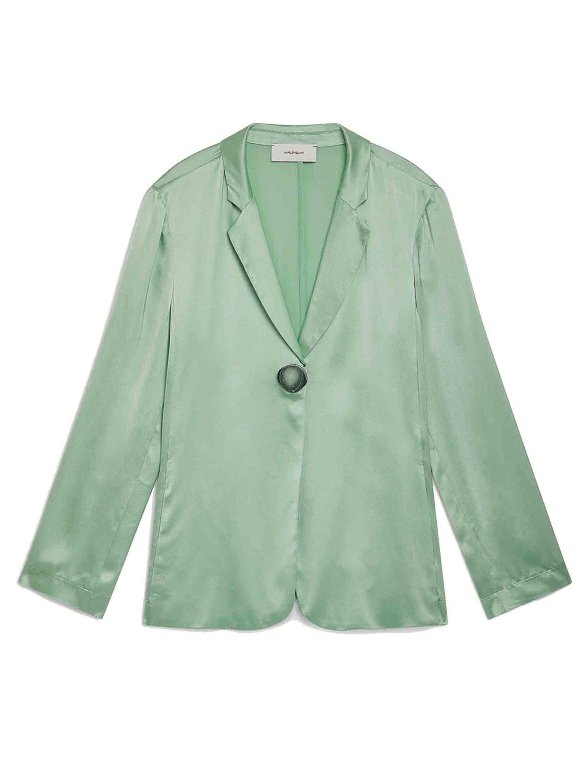 Shiny single-breasted women's jackets in green cady with special button