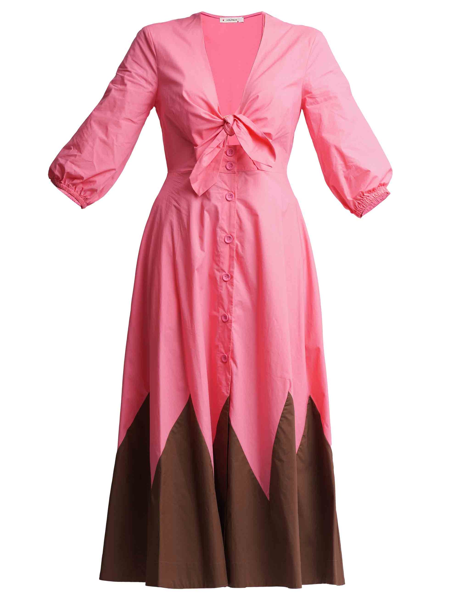 Inlay women's dresses in pink and brown cotton with 3/4 sleeves