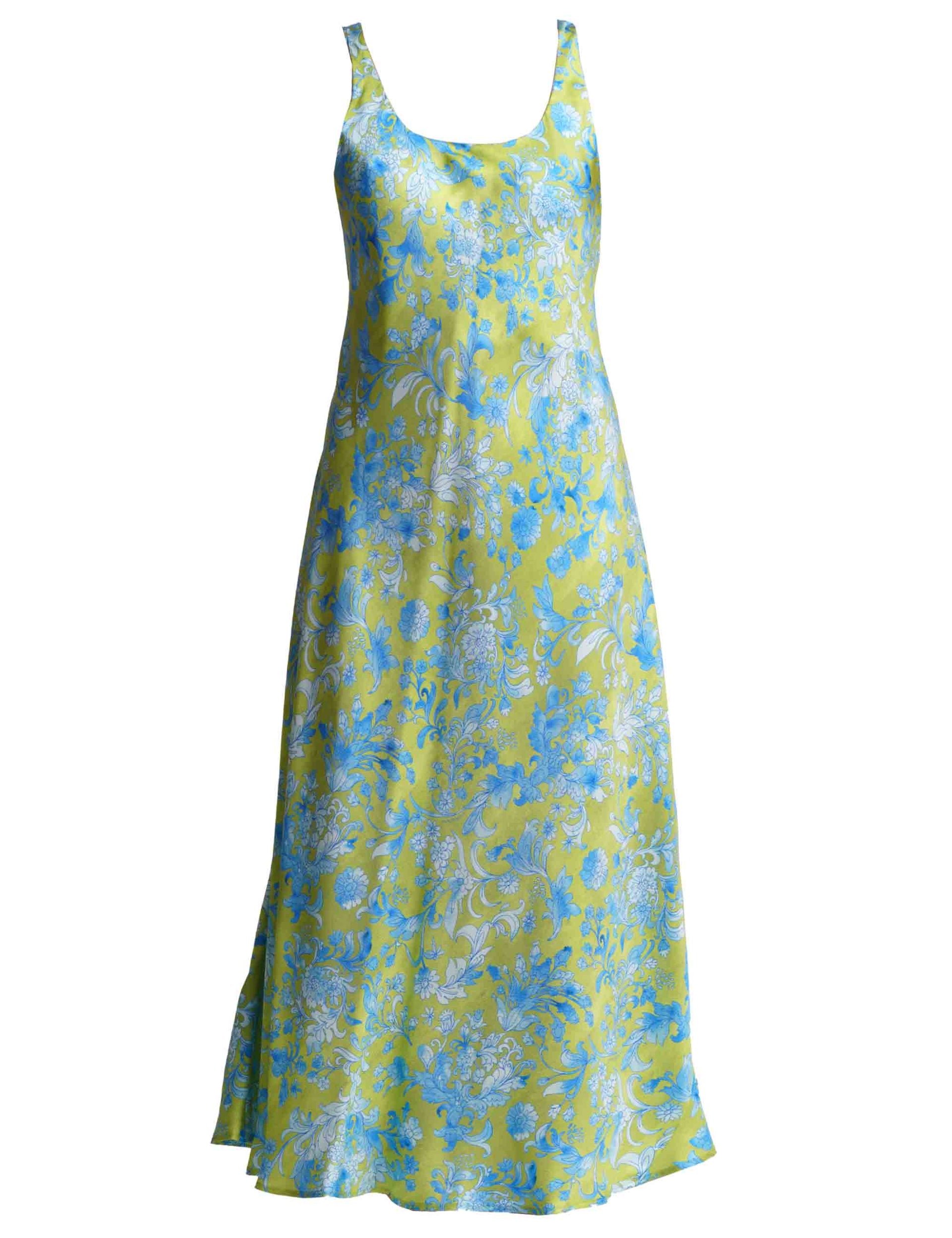 Collection Print women's dresses in green and blue silk