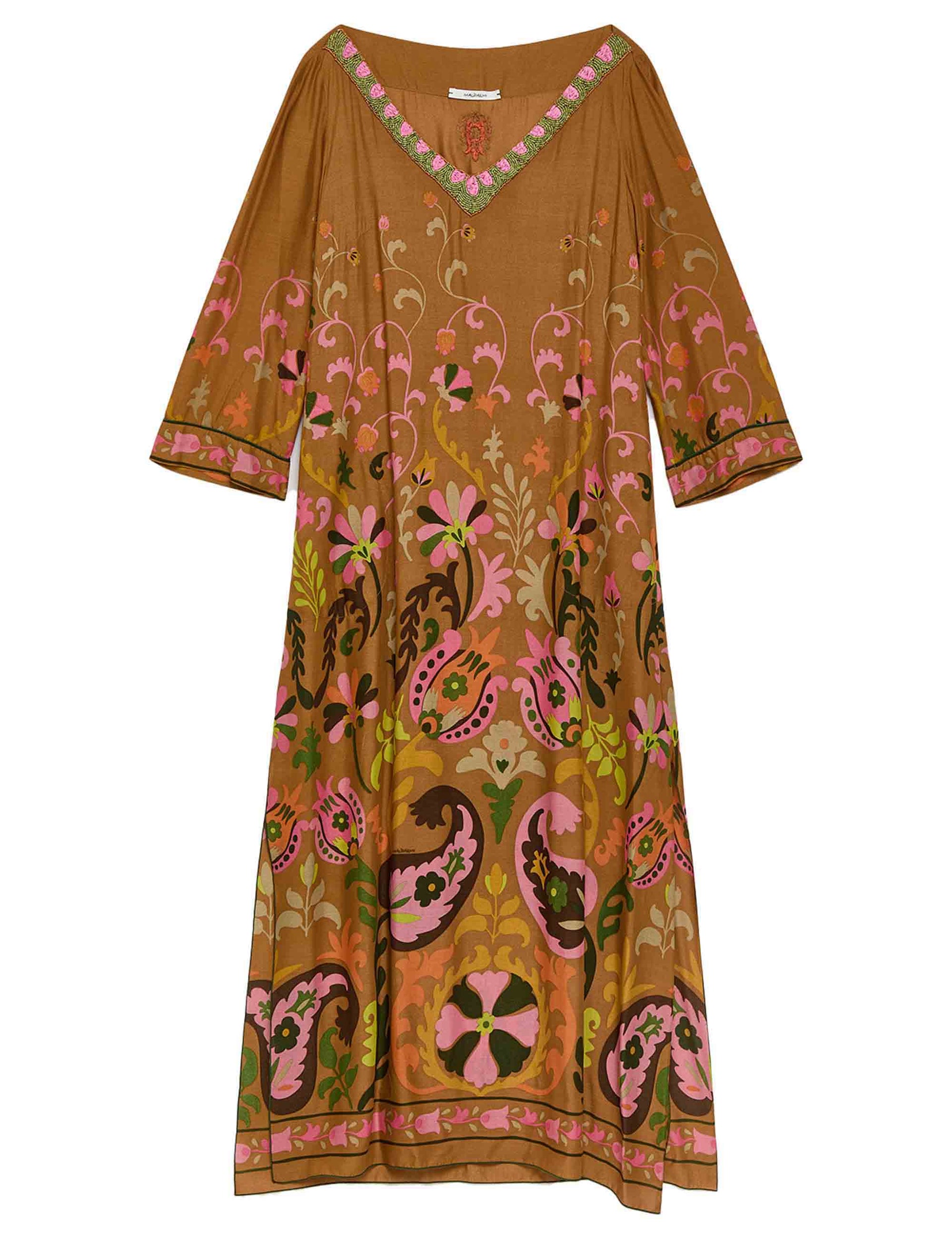 Fortuna Print women's dresses in orange patterned fabric
