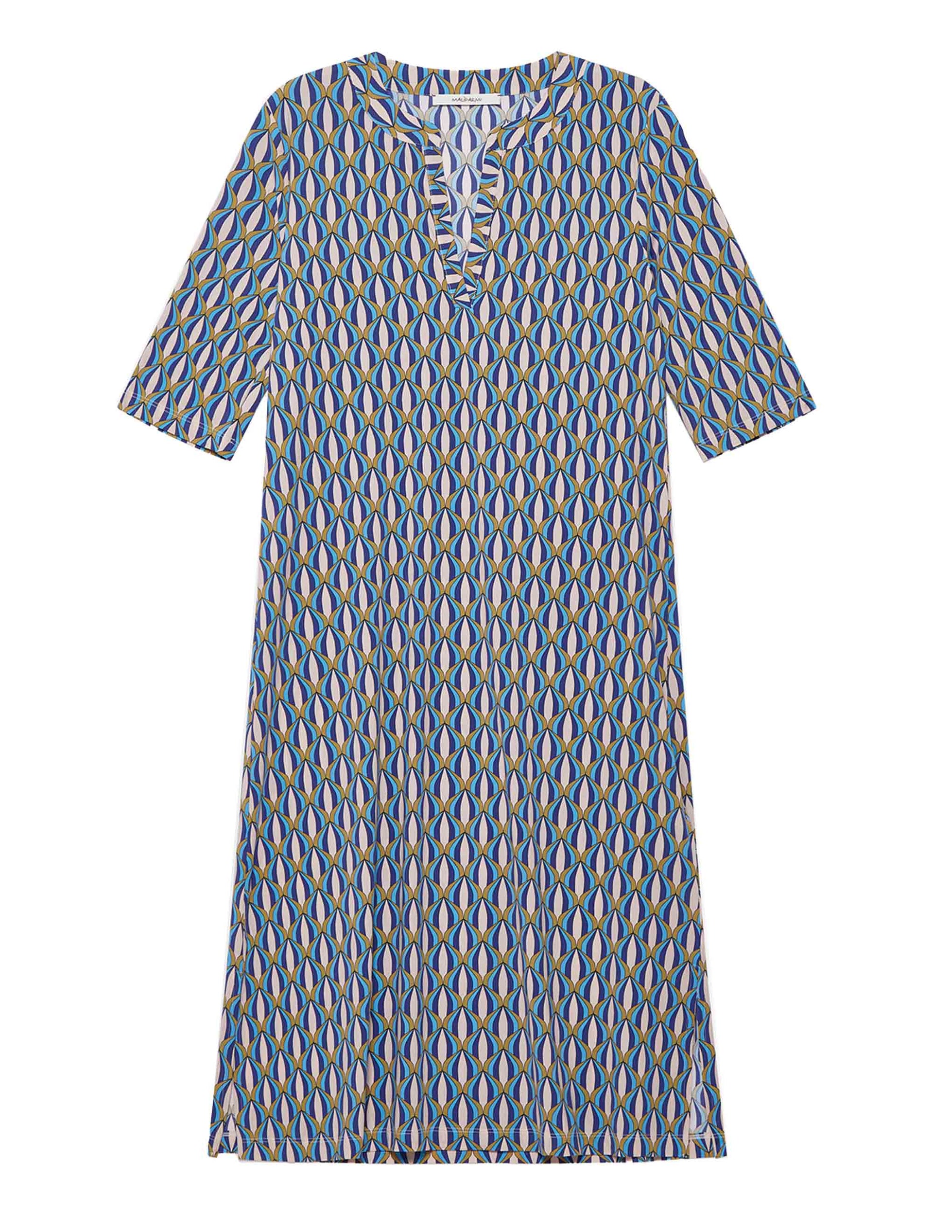 Lucky Balloon women's midi caftan dresses in blue jersey with short sleeves